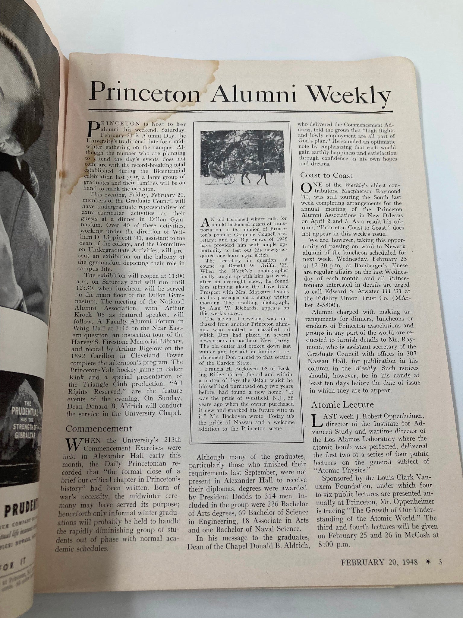 VTG Princeton Alumni Weekly February 20 1948 Old-Fashioned Sleigh Ride in Snow