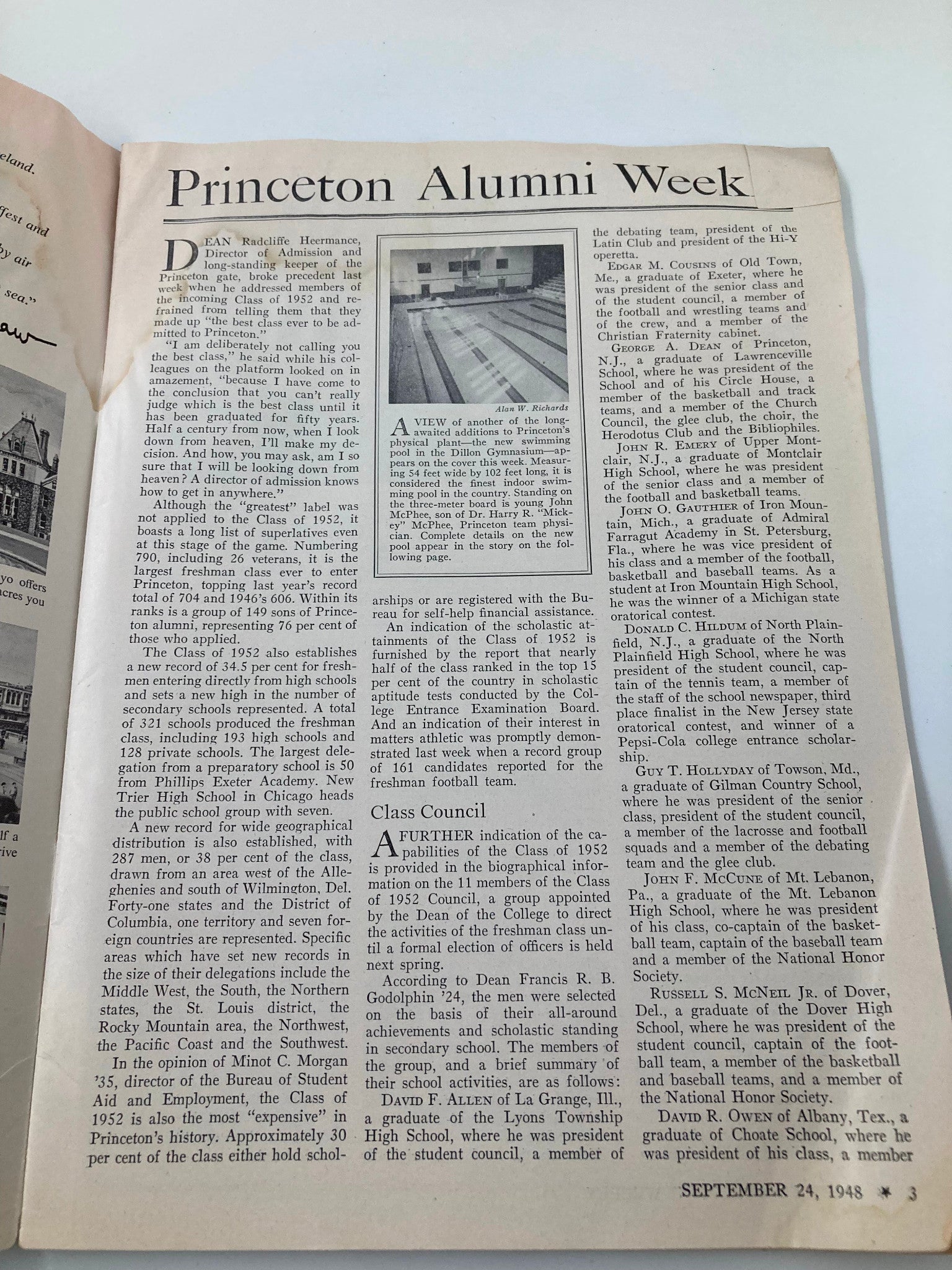 VTG Princeton Alumni Weekly September 24 1948 Dillon Gymnasium Swimming Pool