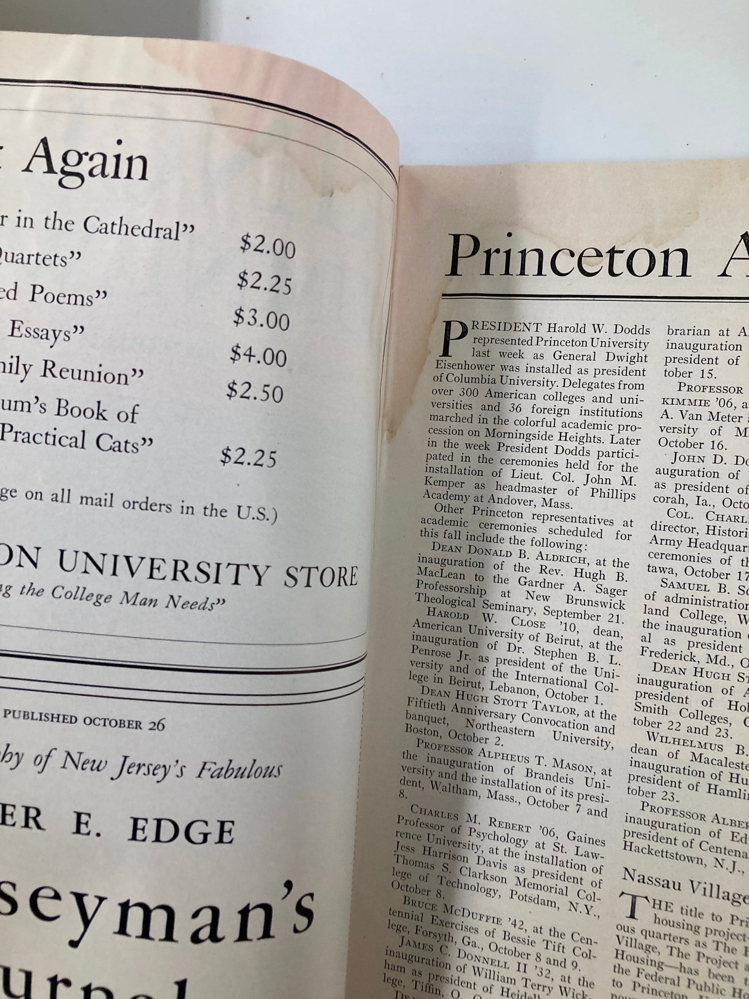 VTG Princeton Alumni Weekly October 22 1948 Harold Dodds Presented Princeton