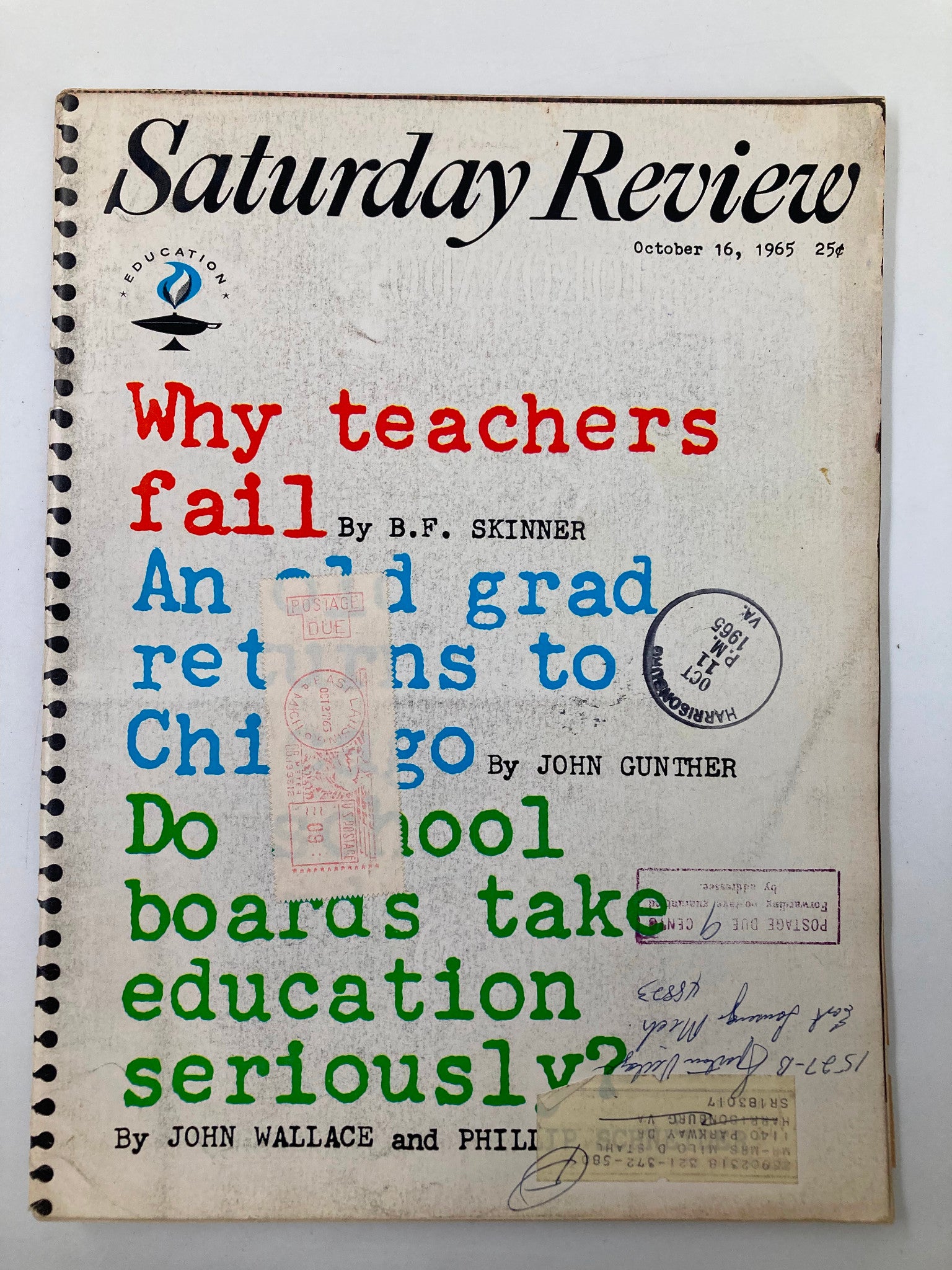 VTG Saturday Review Magazine October 16 1965 Why Teachers Fail by B.F. Skinner