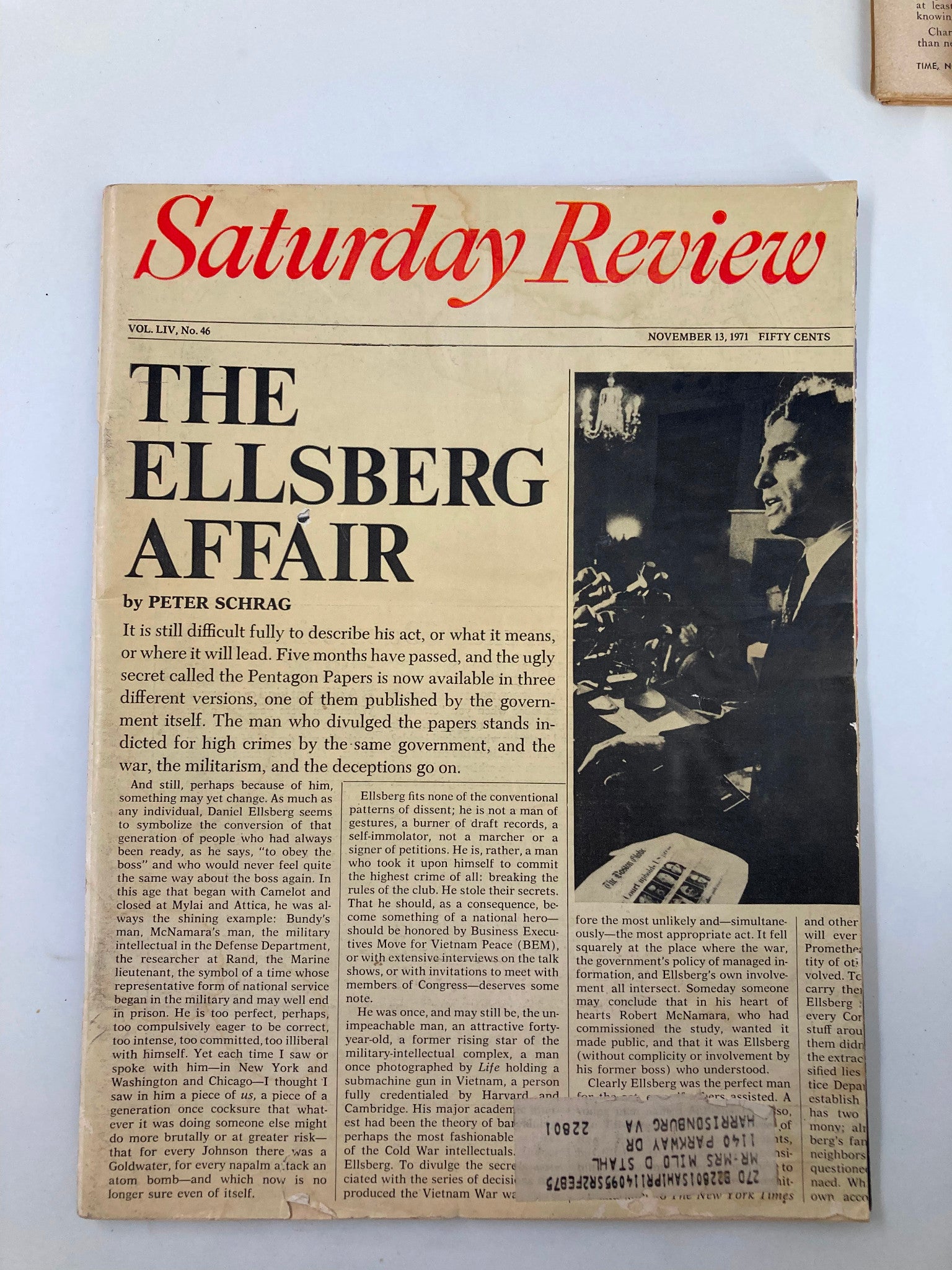 VTG Saturday Review Magazine November 13 1971 The Ellsberg Affair Peter Schrag