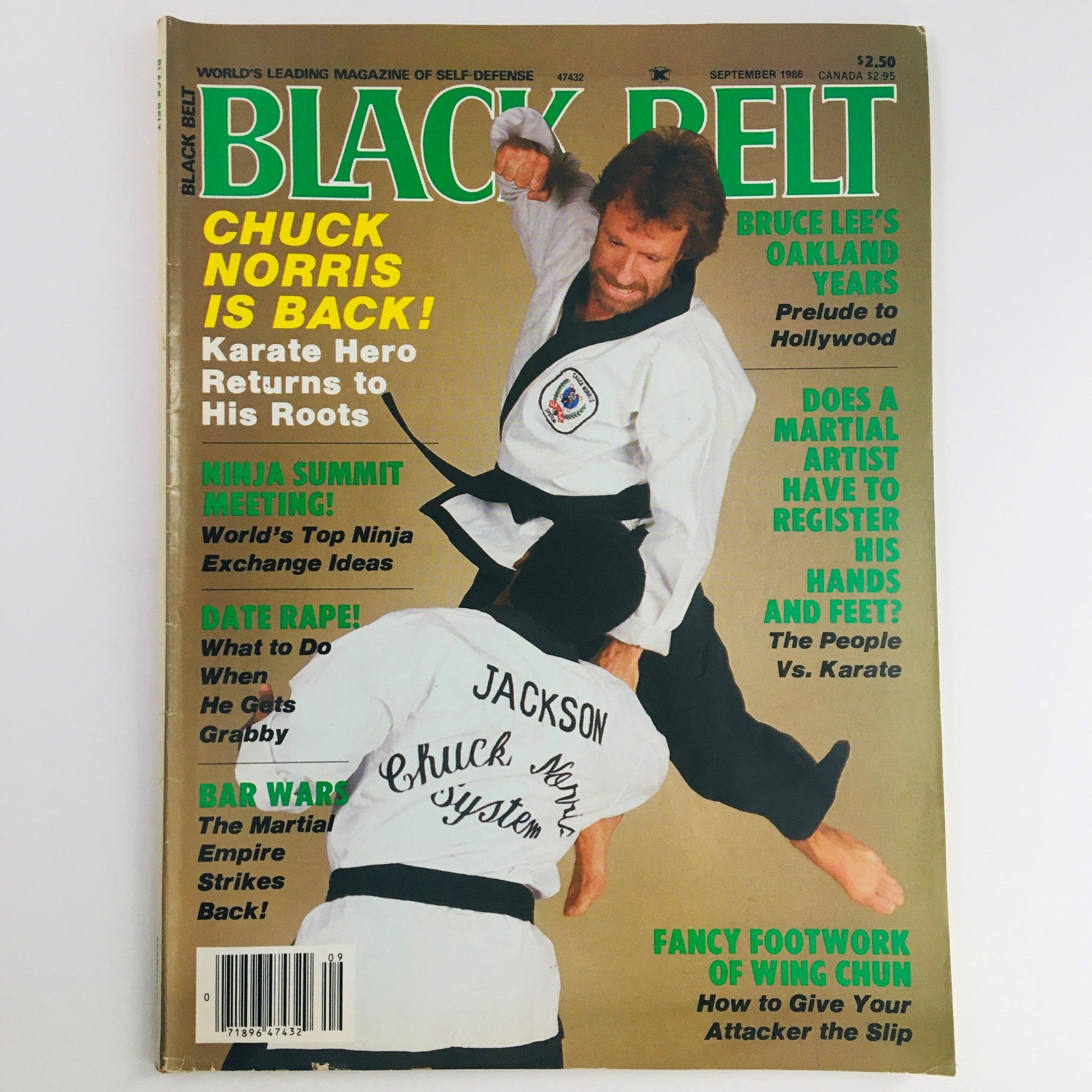 Black Belt Magazine September 1986 Vol 24 #9 Chuck Norris Is Back & Bruce Lee