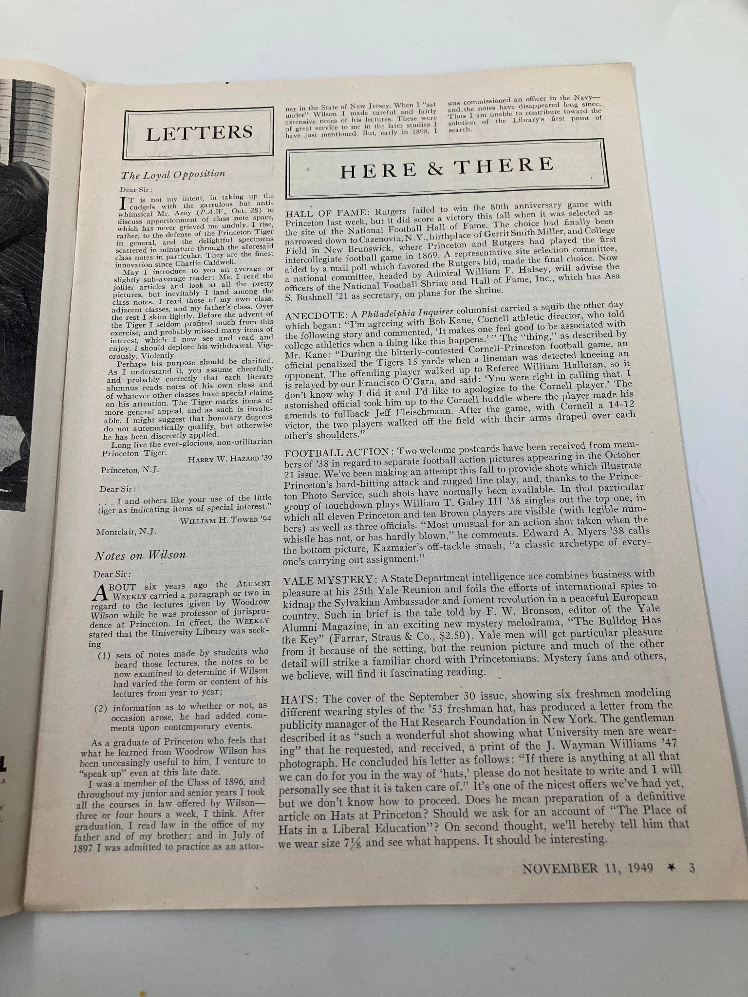 VTG Princeton Alumni Weekly November 11 1949 Philadelphia Inquirer Columnist