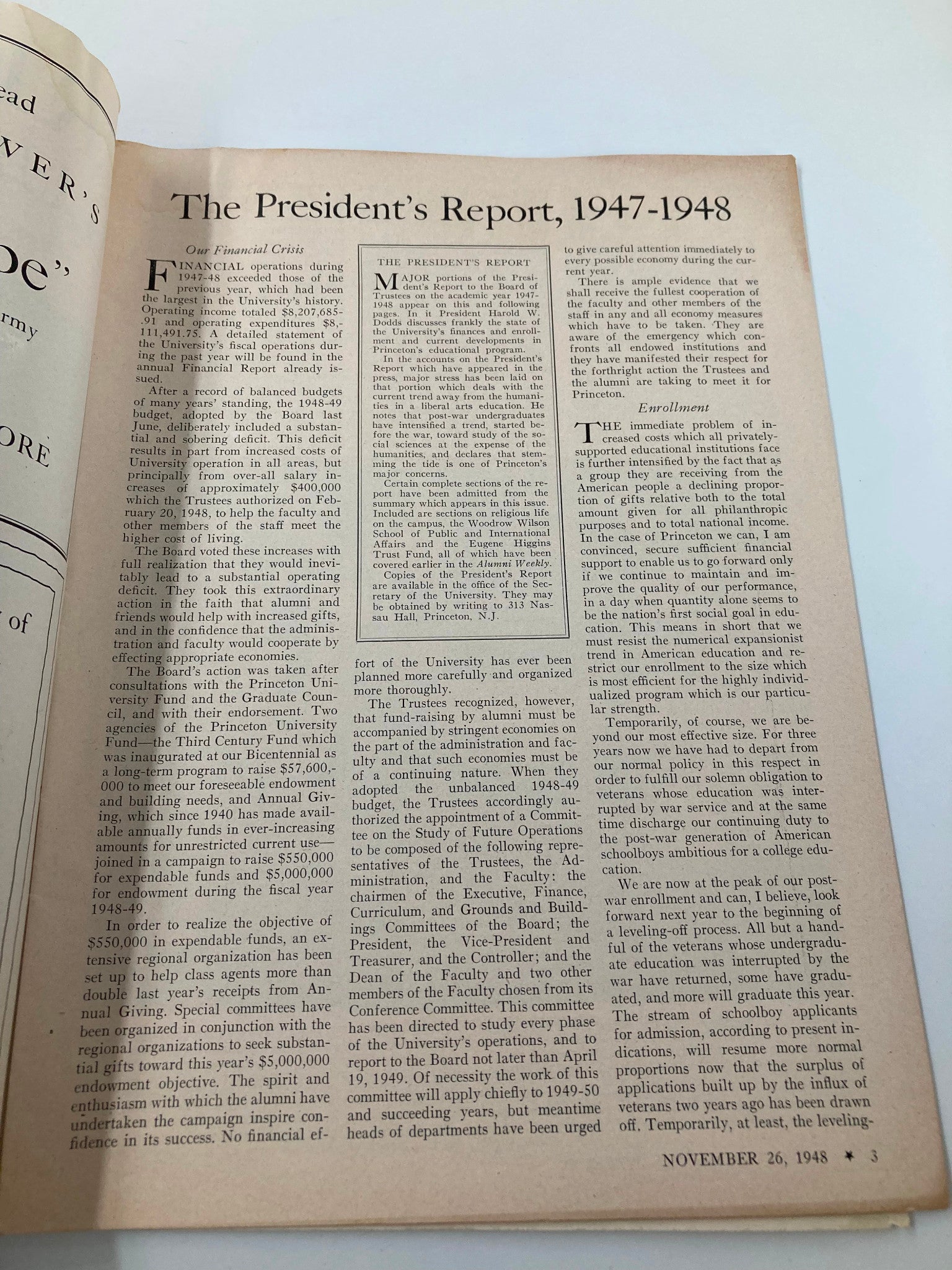 VTG Princeton Alumni Weekly November 26 1948 The President's Report 1947-1948