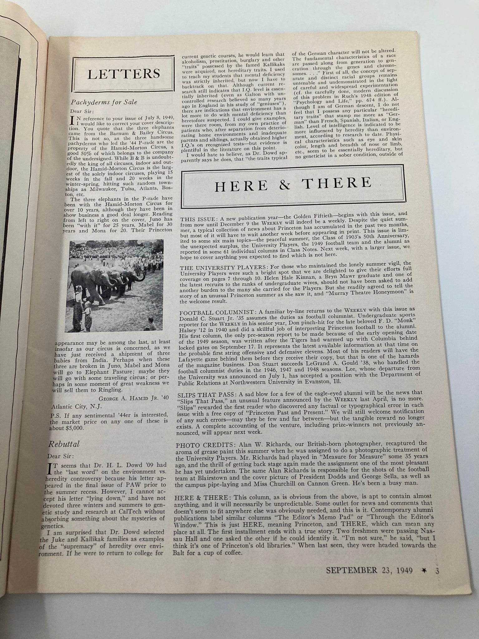 VTG Princeton Alumni Weekly September 23 1949 The Hamid-Morton Circus Elephants