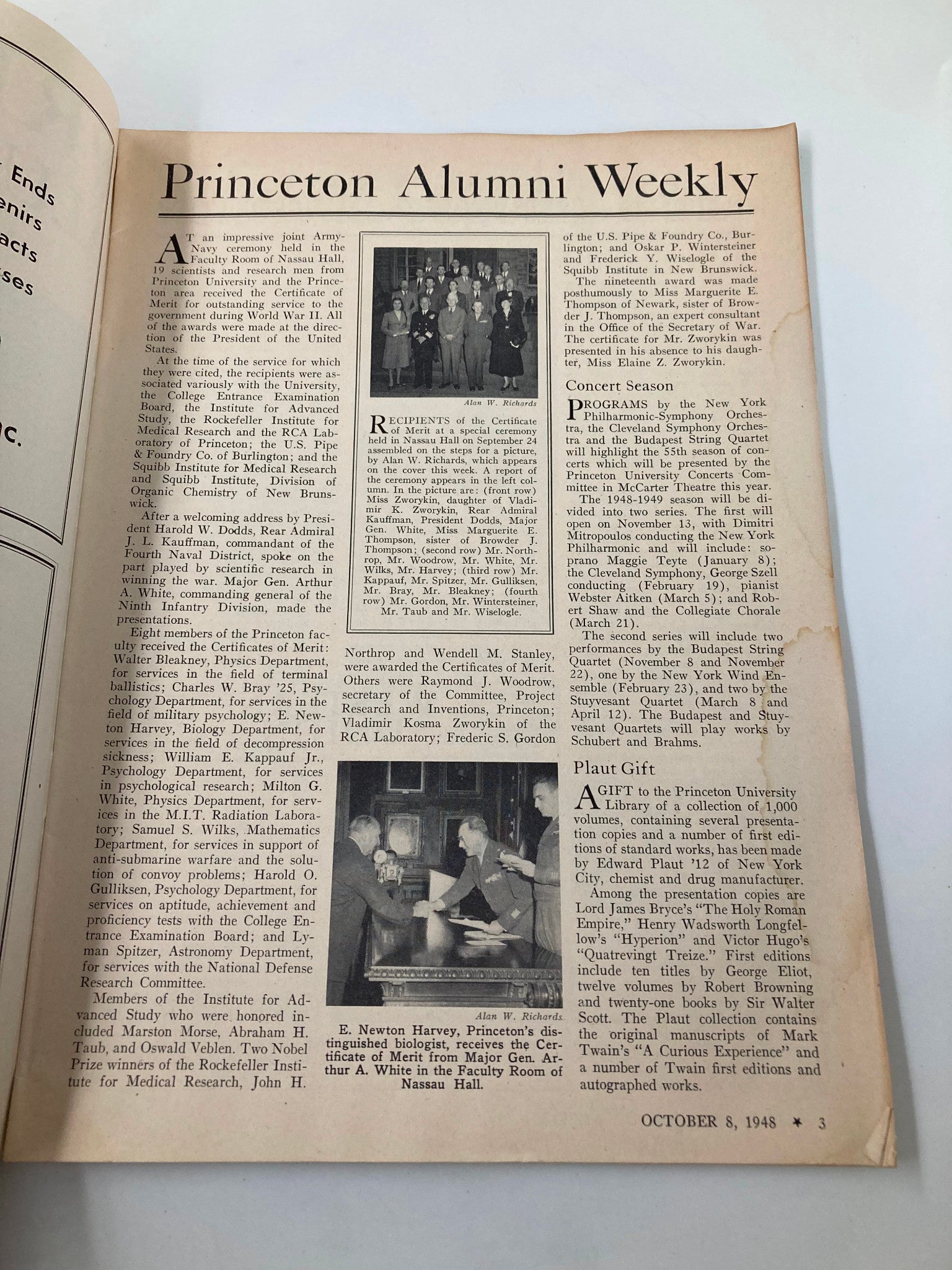 VTG Princeton Alumni Weekly October 8 1948 Recipients of Certificate of Merit