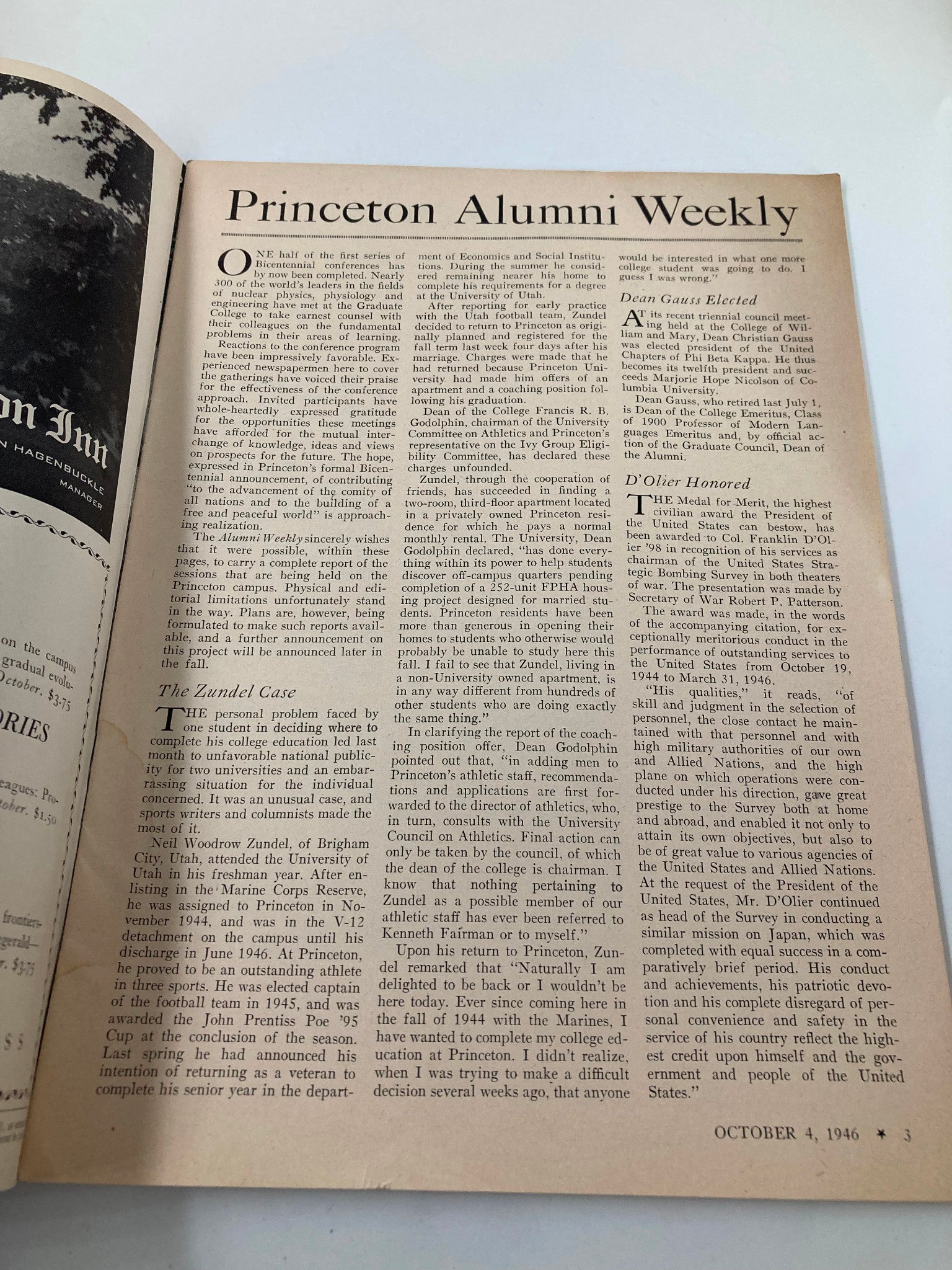 VTG Princeton Alumni Weekly October 4 1946 D'Olier Honored The Medal of Merit