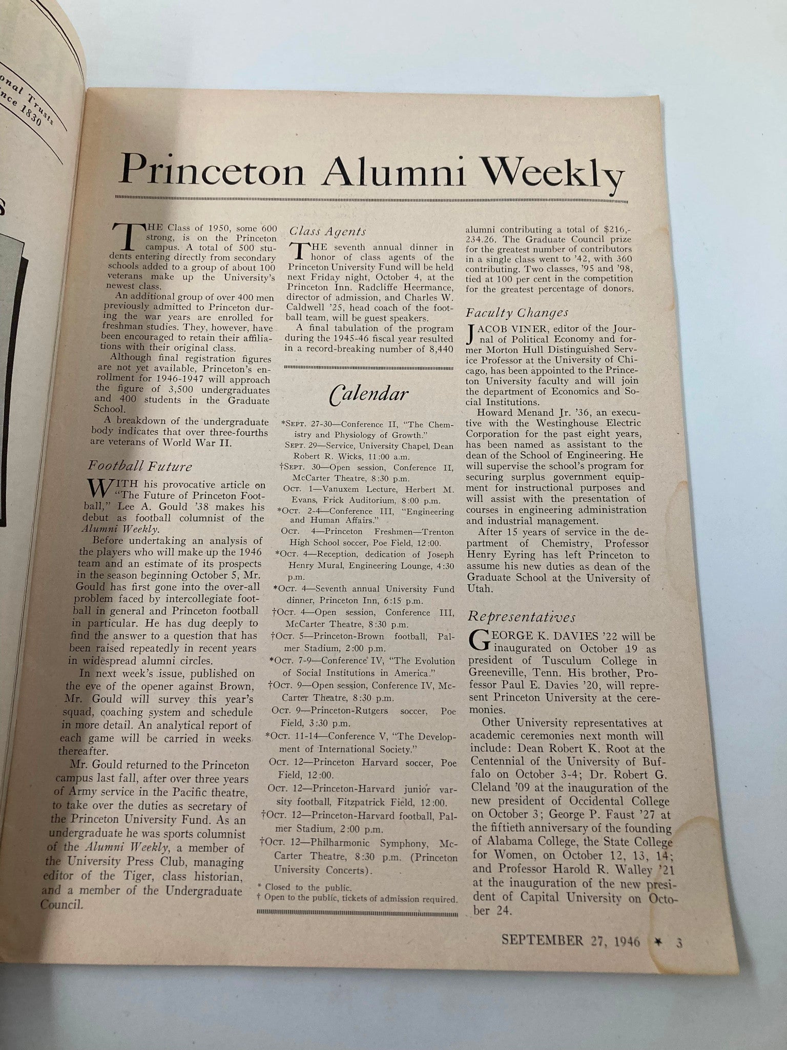 VTG Princeton Alumni Weekly September 27 1946 The Future of Princeton Football