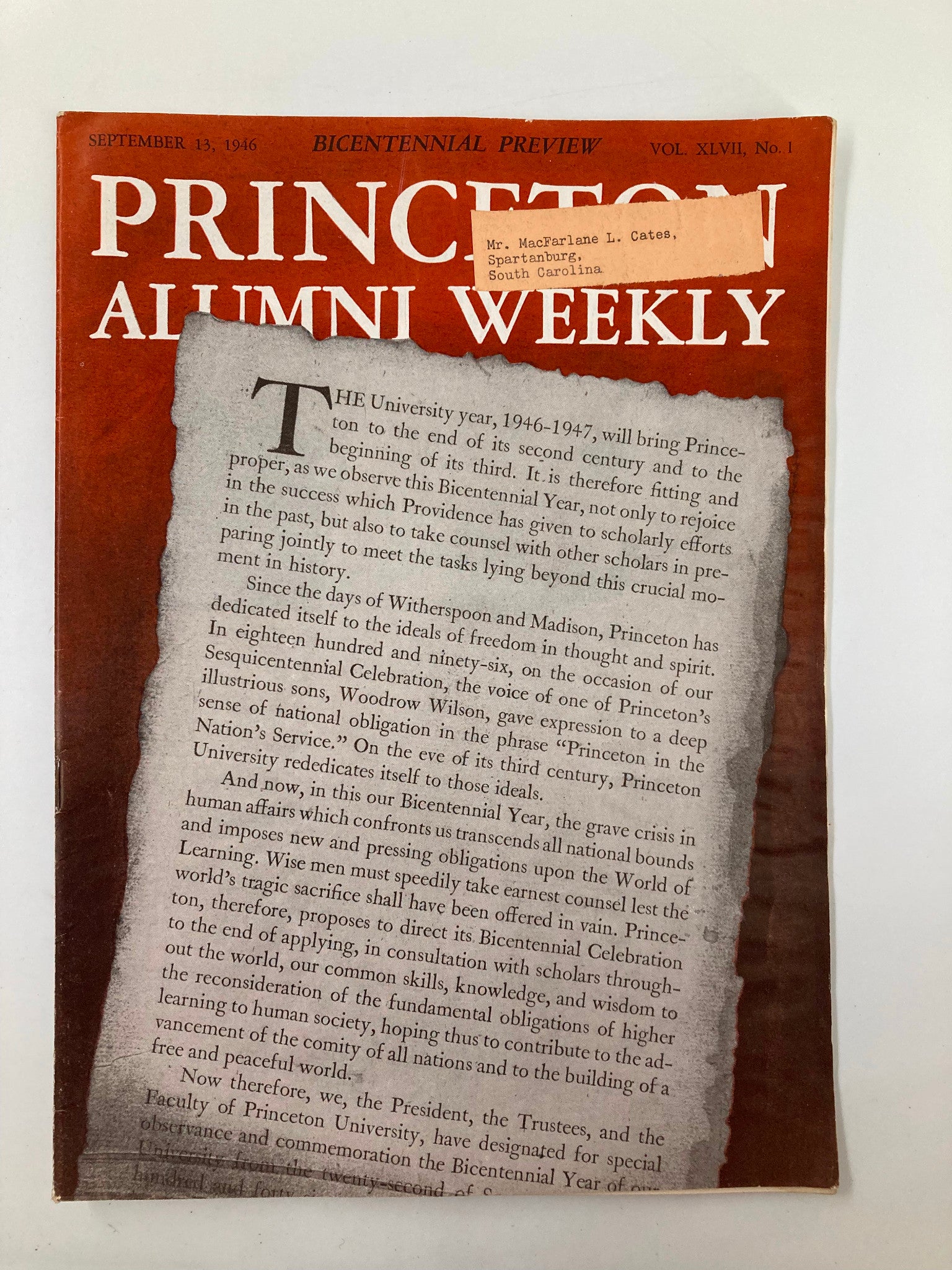 VTG Princeton Alumni Weekly September 13 1946 Registration for Graduate School