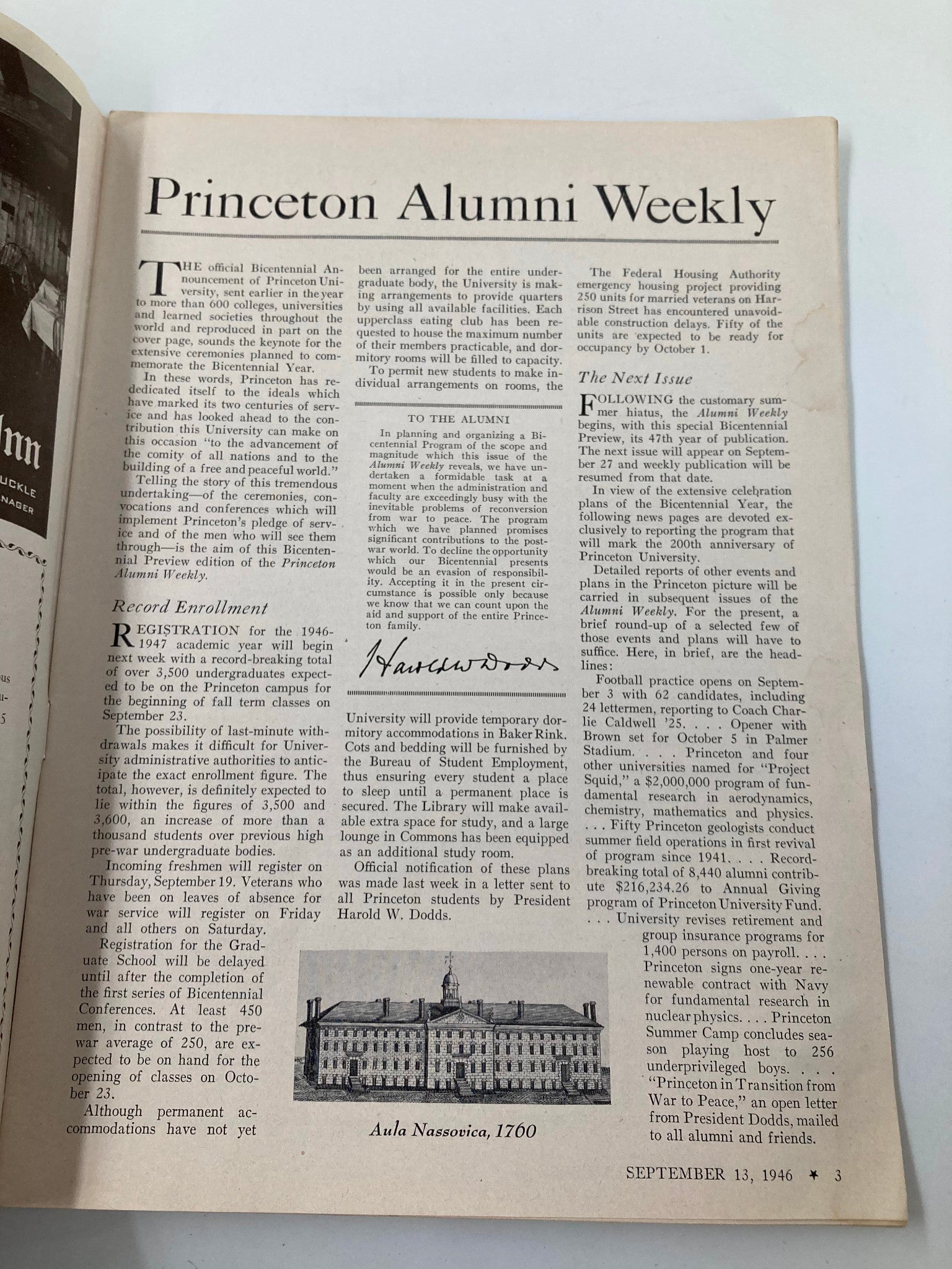 VTG Princeton Alumni Weekly September 13 1946 Registration for Graduate School