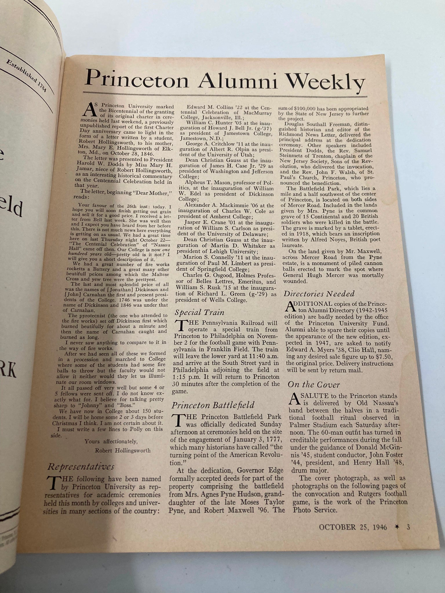 VTG Princeton Alumni Weekly October 25 1946 Princeton Battlefield Park