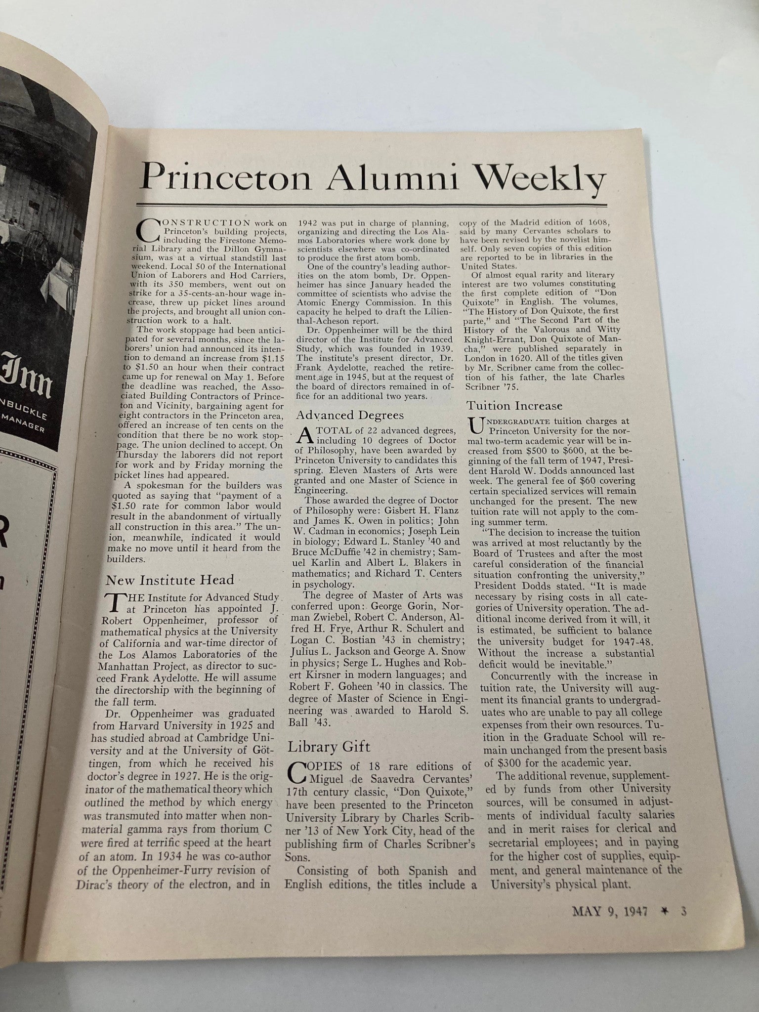 VTG Princeton Alumni Weekly May 9 1947 Miguel de Saavedra Cervantes Editions