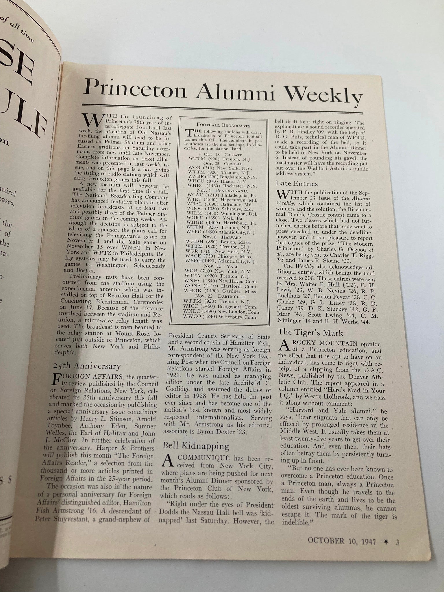 VTG Princeton Alumni Weekly October 10 1947 Foreign Affairs The Quarterly Review