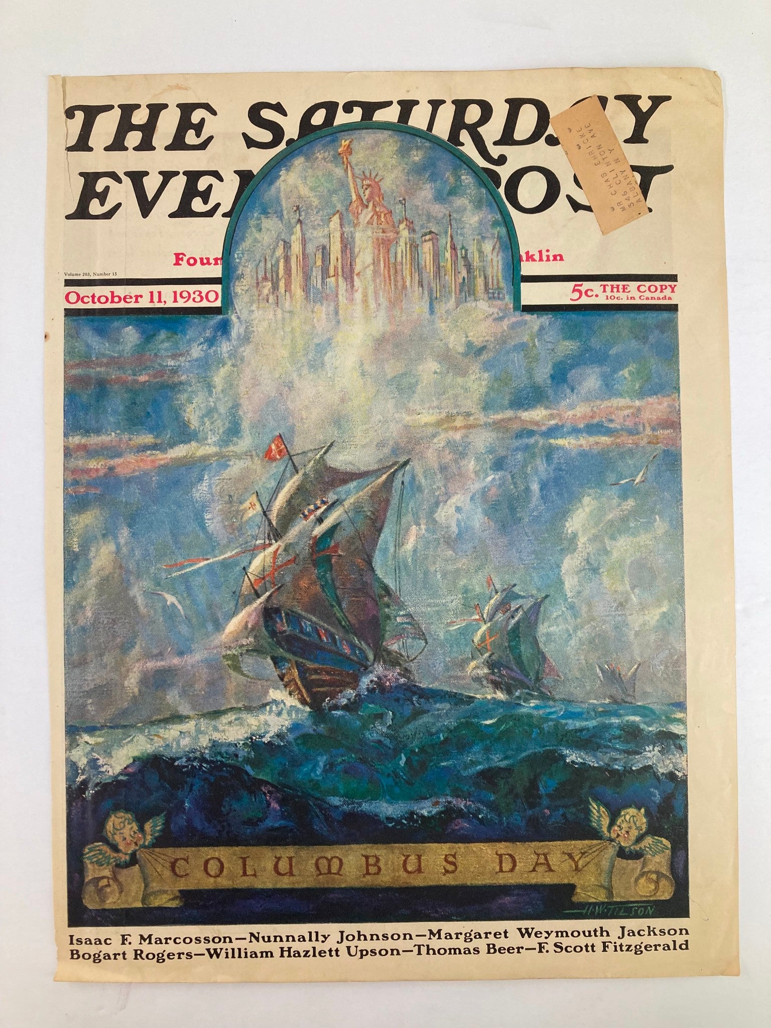 COVER ONLY The Saturday Evening Post October 11 1930 The Columbus Day