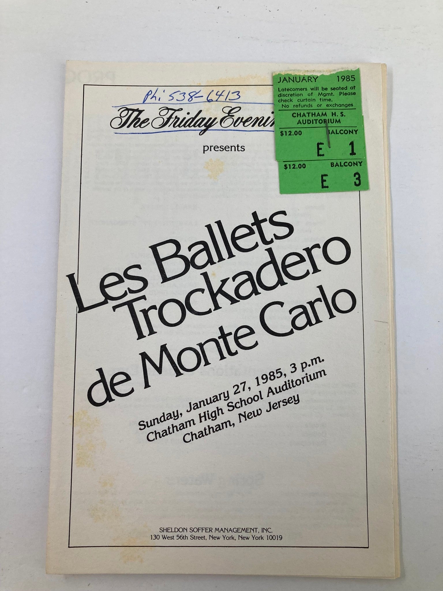 1985 The Friday Evening Club Program Les Ballets Trockadero de Monte Carlo