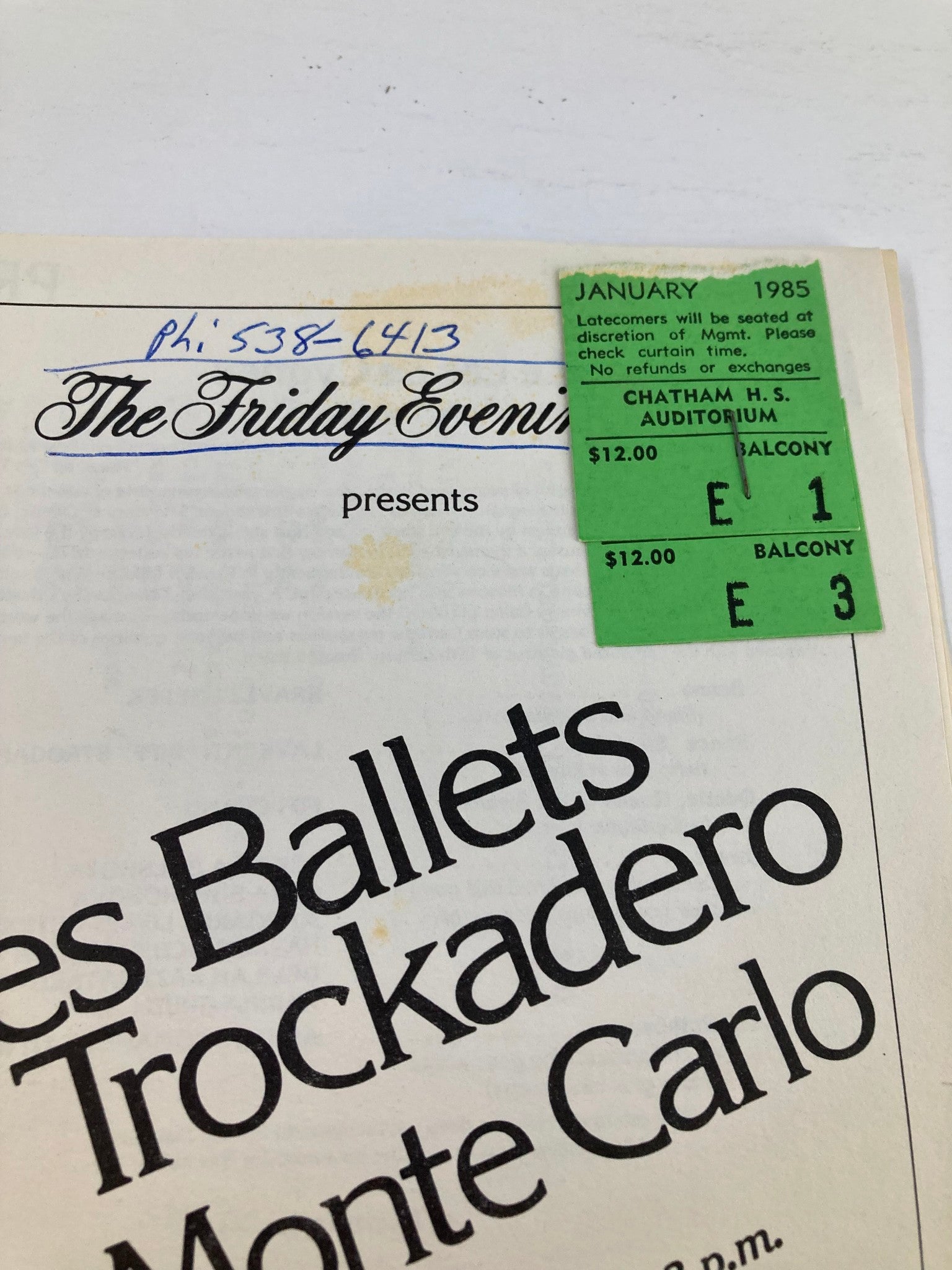 1985 The Friday Evening Club Program Les Ballets Trockadero de Monte Carlo