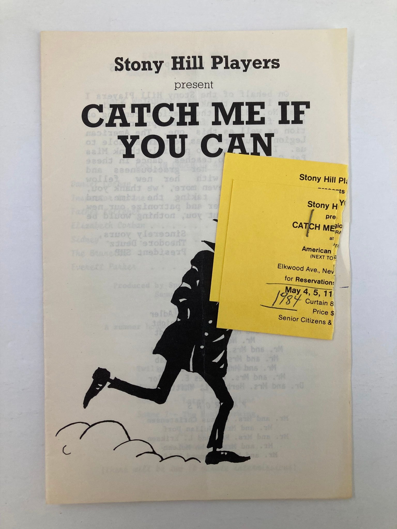 1984 Program Stony Hill Players Presents Vince Inneo in Catch Me If You Can