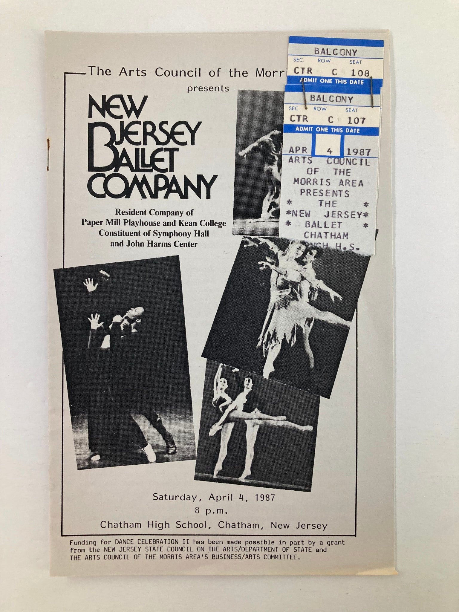 1987 Program Chatham High School Presents New Jersey Ballet Company