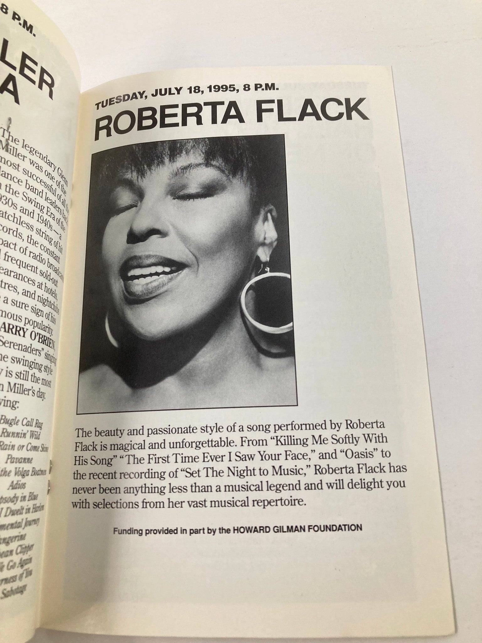 1995 Program Paper Mill Playhouse State Theatre of N.J. Presents Roberta Flack