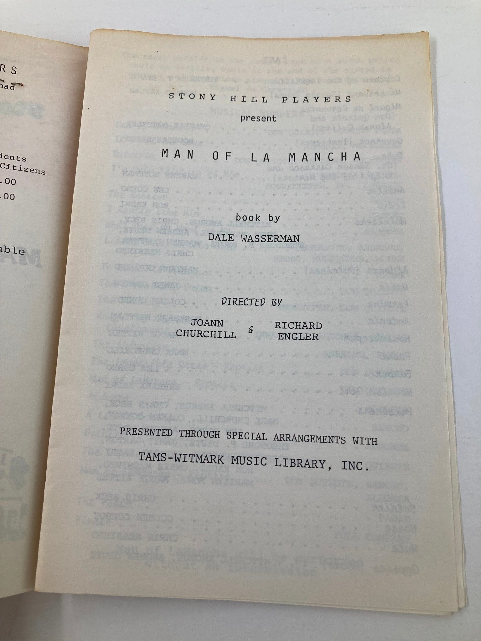 1965 Program Stony Hill Playhouse Presents Man of La Mancha