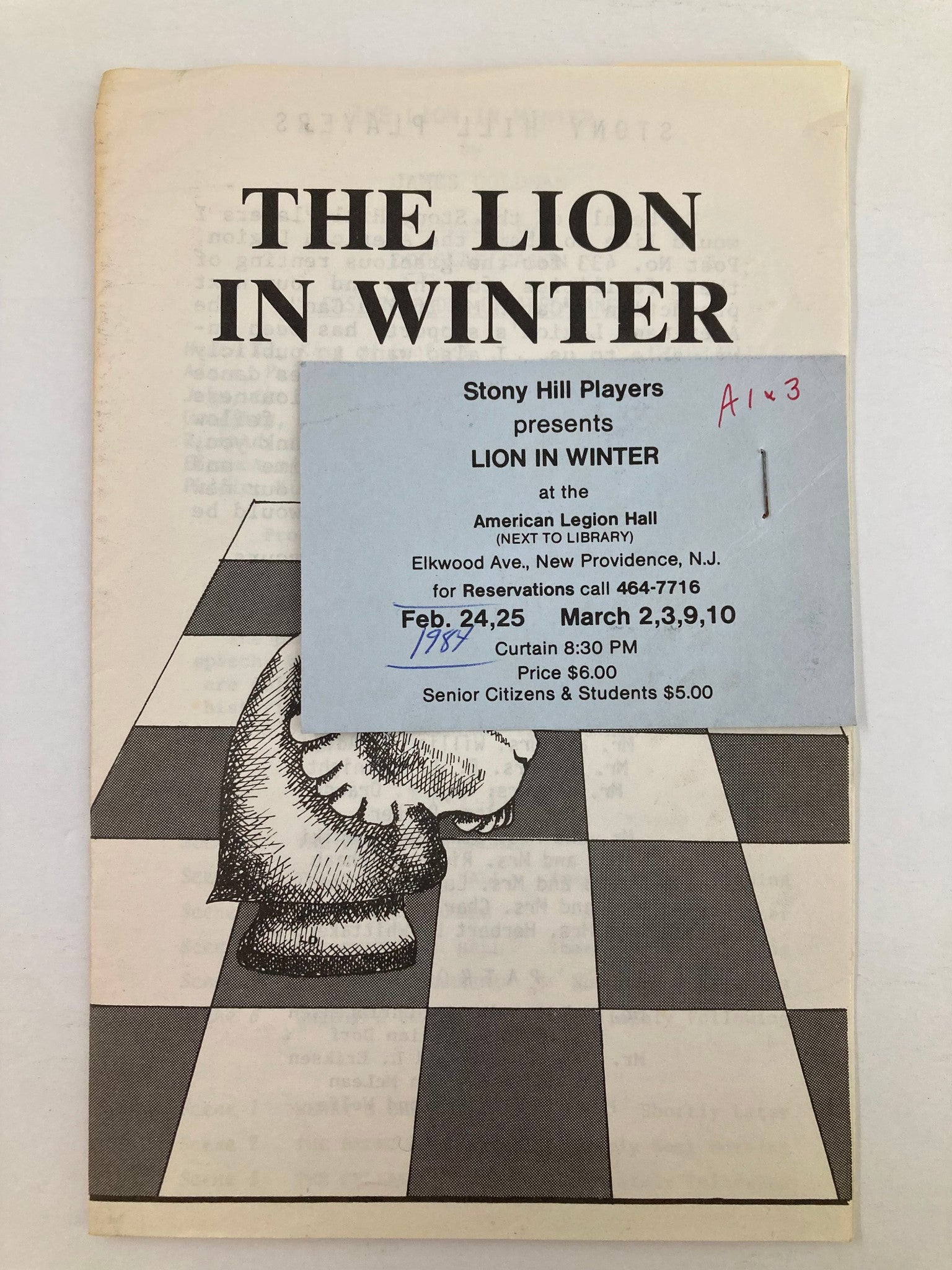 1984 Program Stony Hill Players John Wills, Robbi Curtis in Lion in Winter