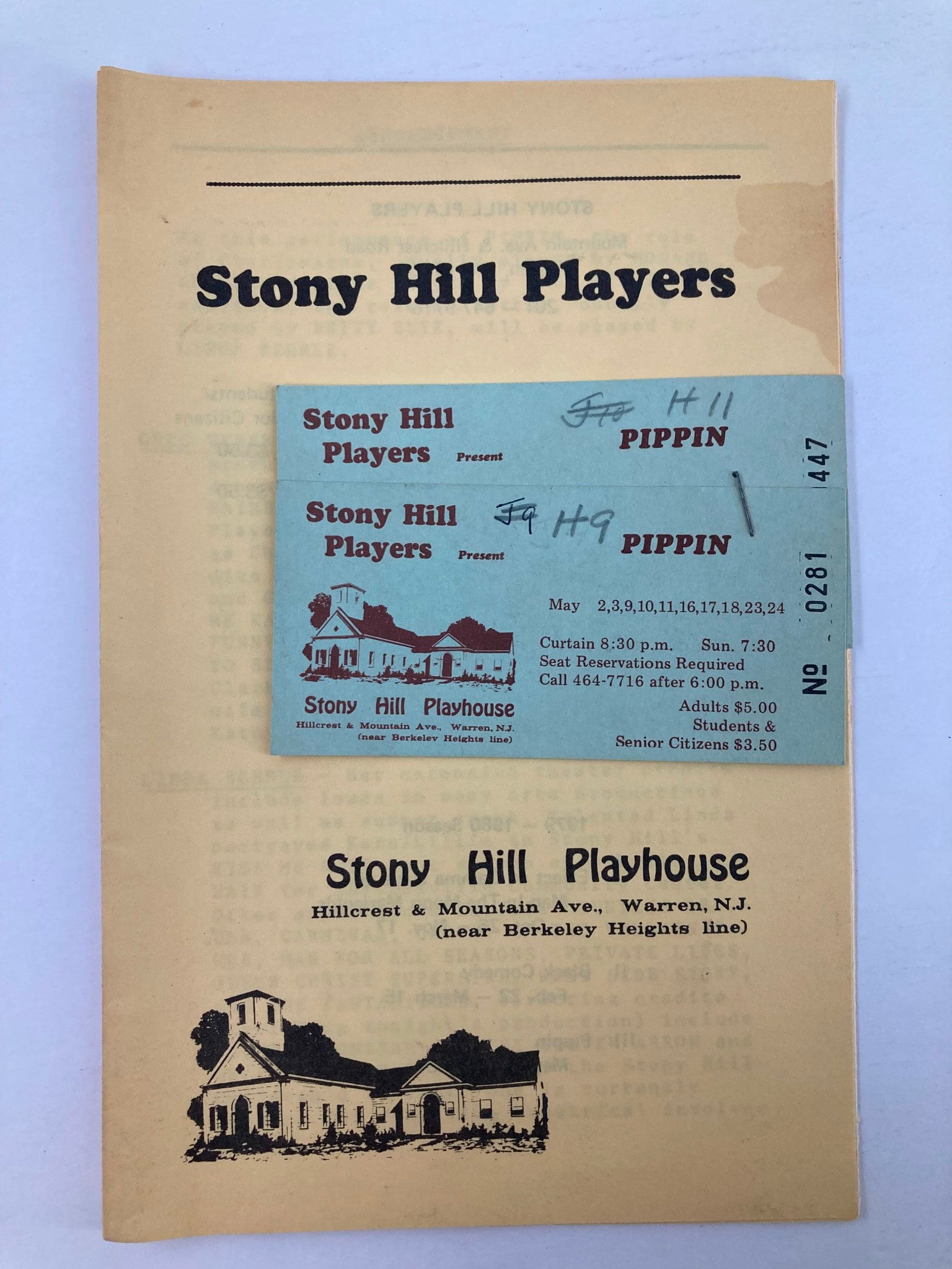 1972 Program Stony Hill Players Mark Russell and Arpie Maros in Pippin