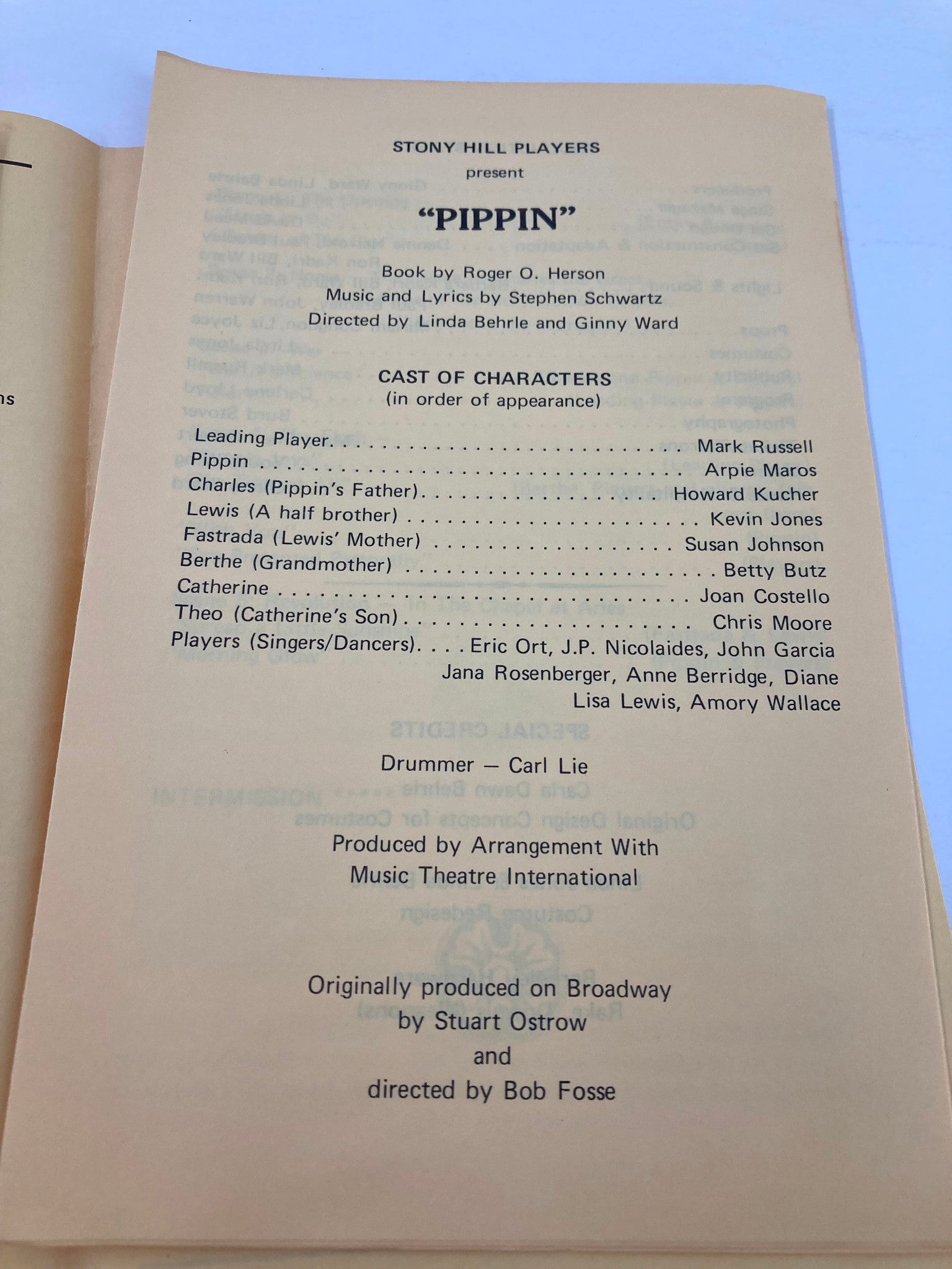 1972 Program Stony Hill Players Mark Russell and Arpie Maros in Pippin