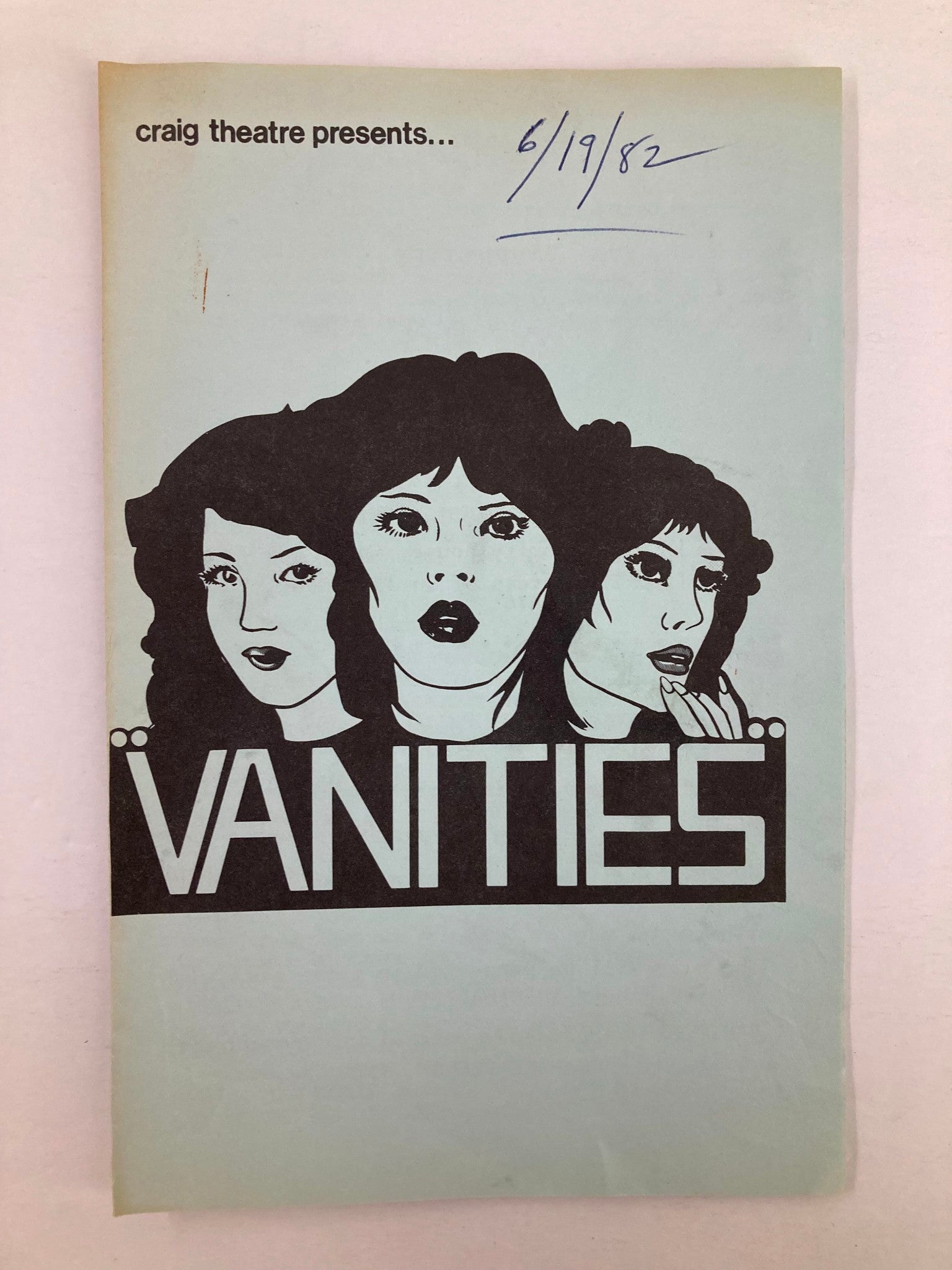 1982 Program Craig Theatre Angela Breslin in Vanities by Jack Heifner