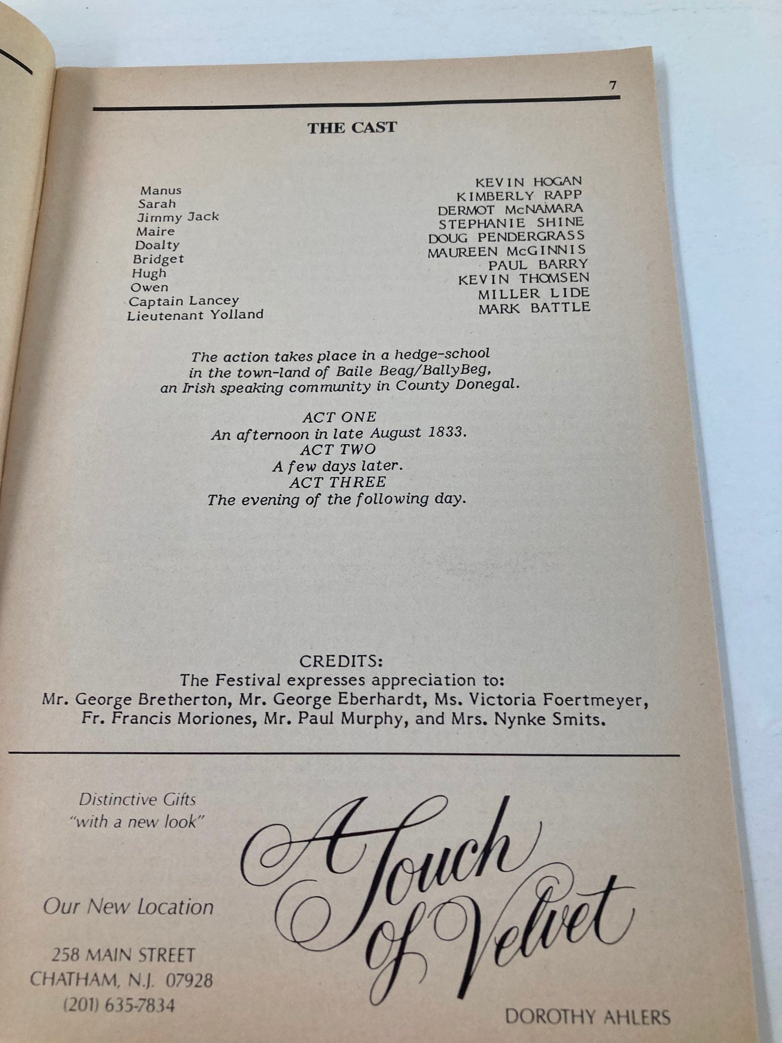 1982 Program New Jersey Shakespeare Festival Brian Friel in Translations