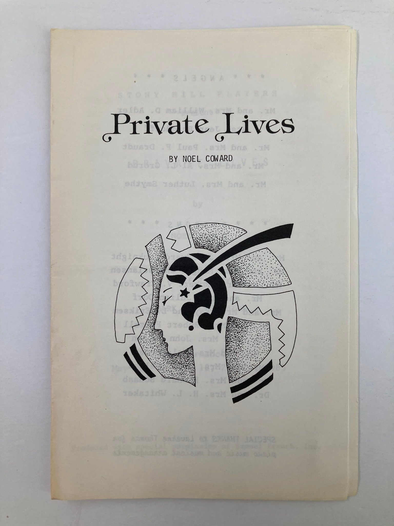 1985 Program Stony Hill Players Present Private Lives by Noel Coward