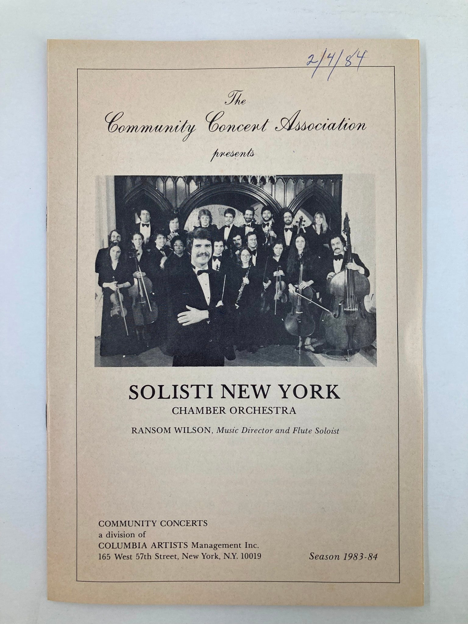 1984 Program Community Concert Association Solisti New York Chamber Orchestra