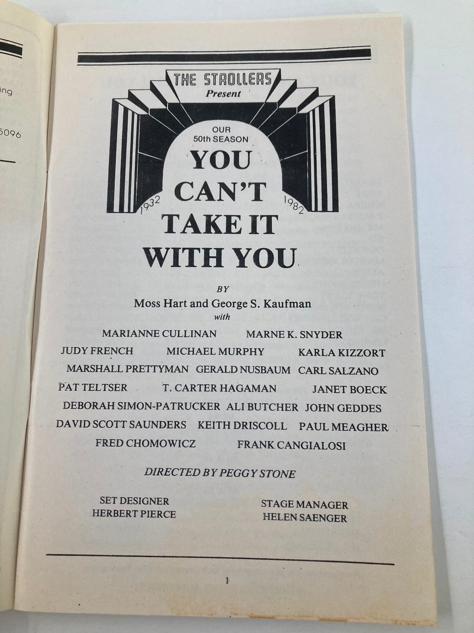 1982 Program The Strollers Marianne Cullinan in You Can't Take It With You