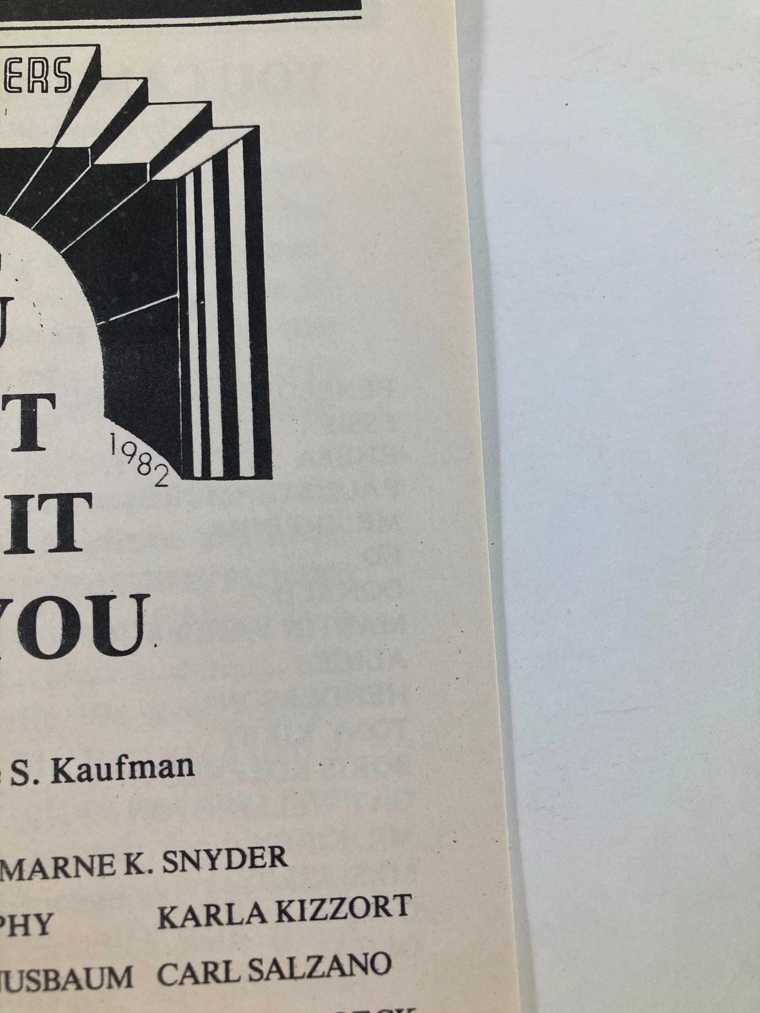 1982 Program The Strollers Marianne Cullinan in You Can't Take It With You