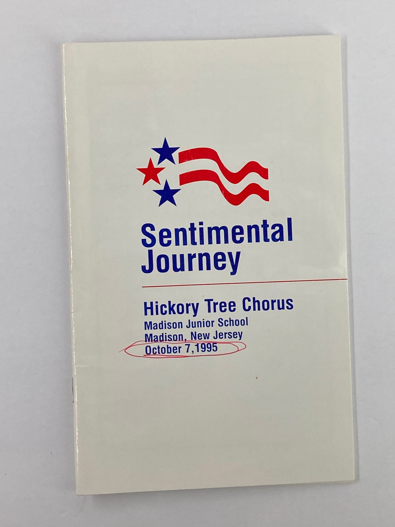 1995 Program Sentimental Journey Present Hickory Tree Chorus