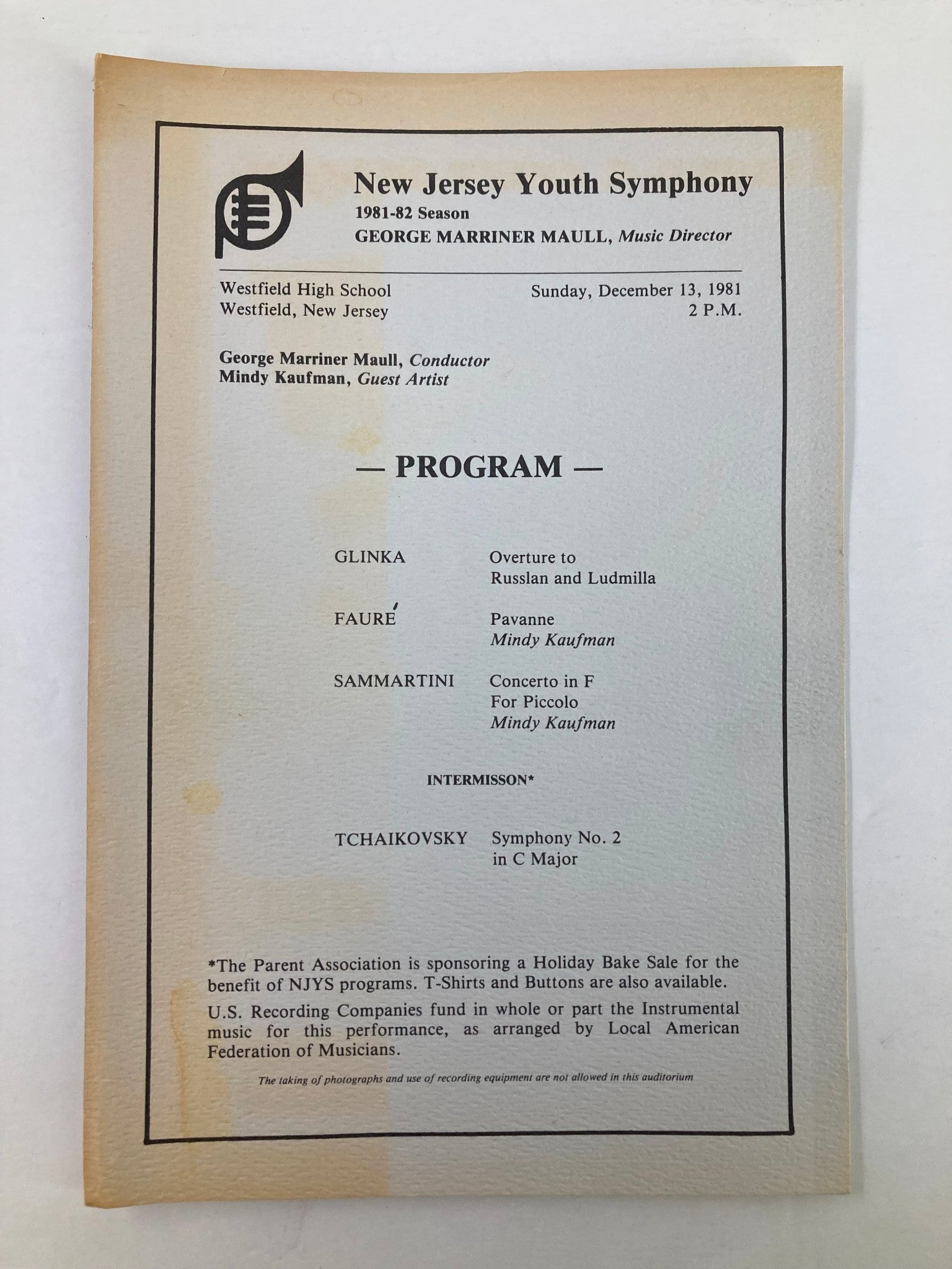 1981 Program New Jersey Youth Symphony Overture to Russlan and Ludmilla