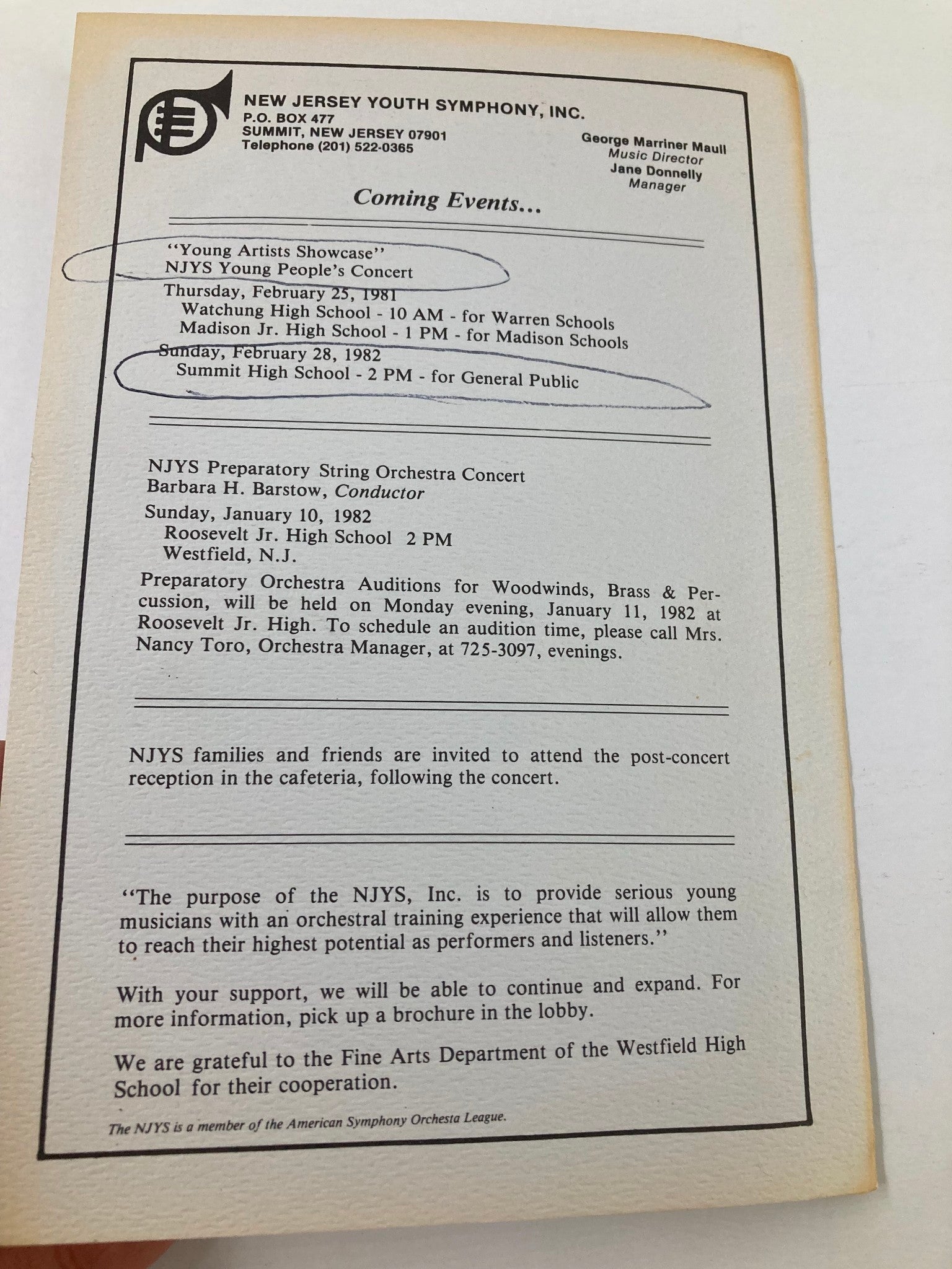 1981 Program New Jersey Youth Symphony Overture to Russlan and Ludmilla