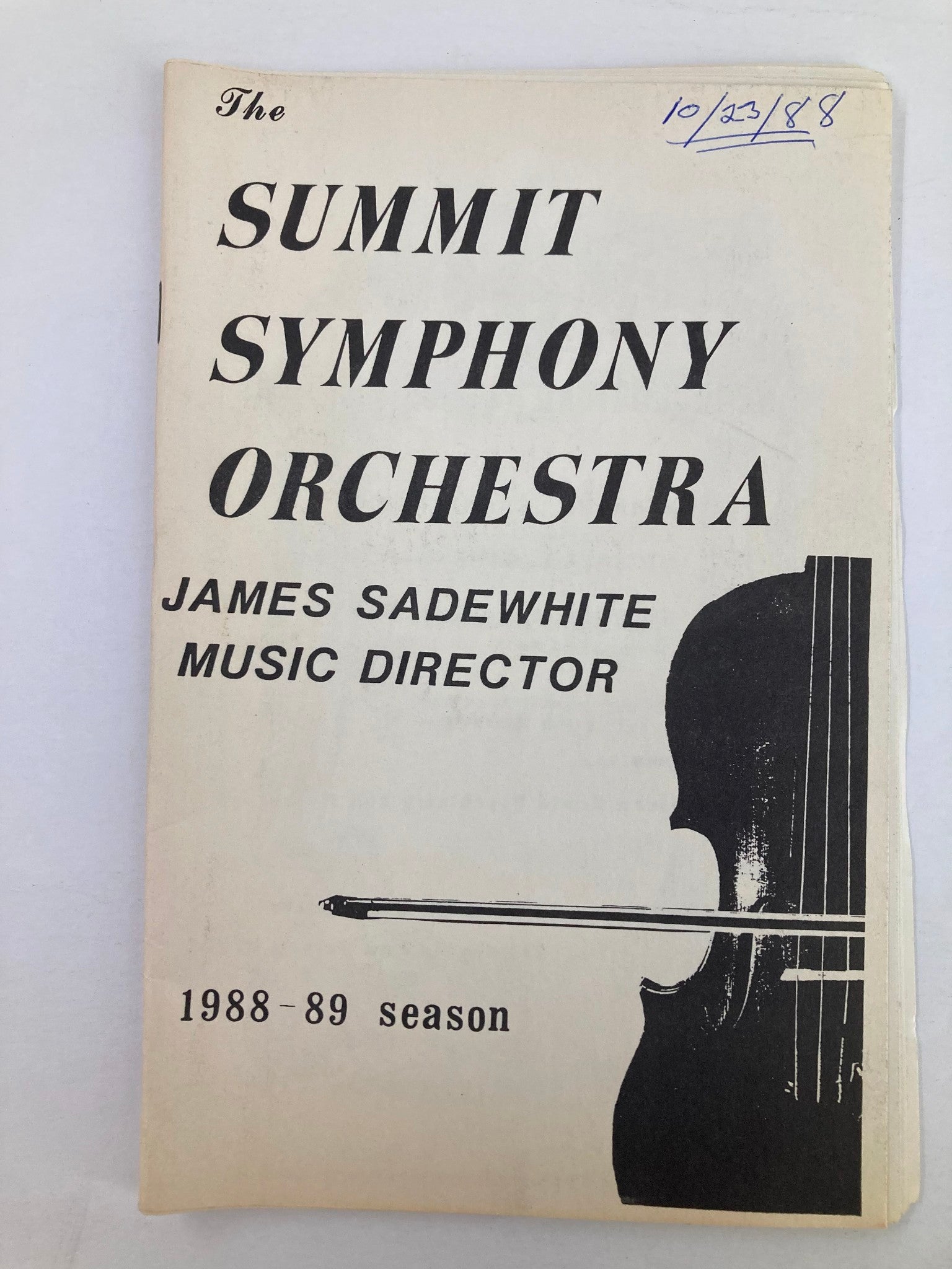 1988 Program Summit Symphony Orchestra by James Sadewhite