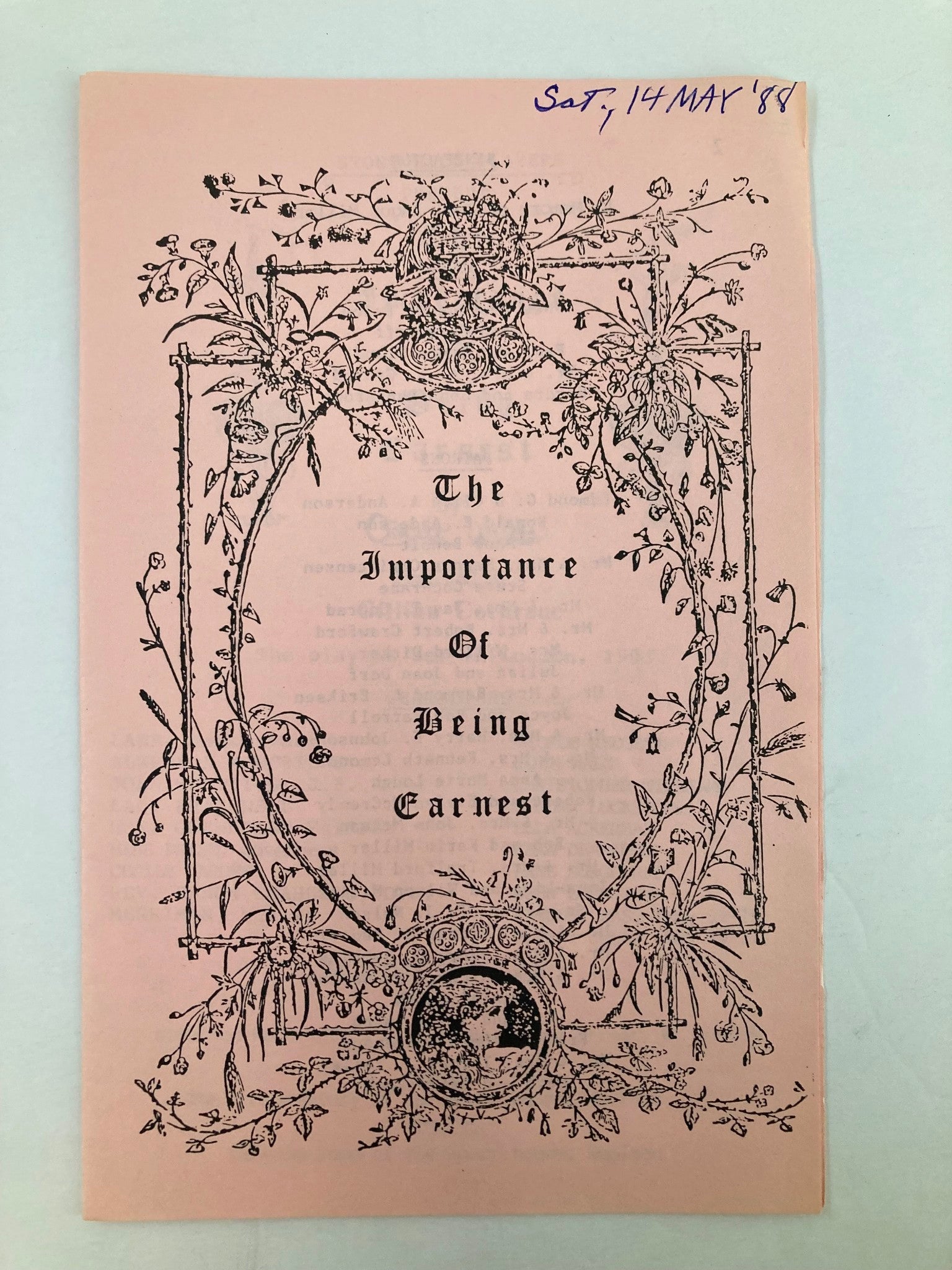 1988 Program Stony Hill Players The Importance of Being Earnest by Oscar Wilde