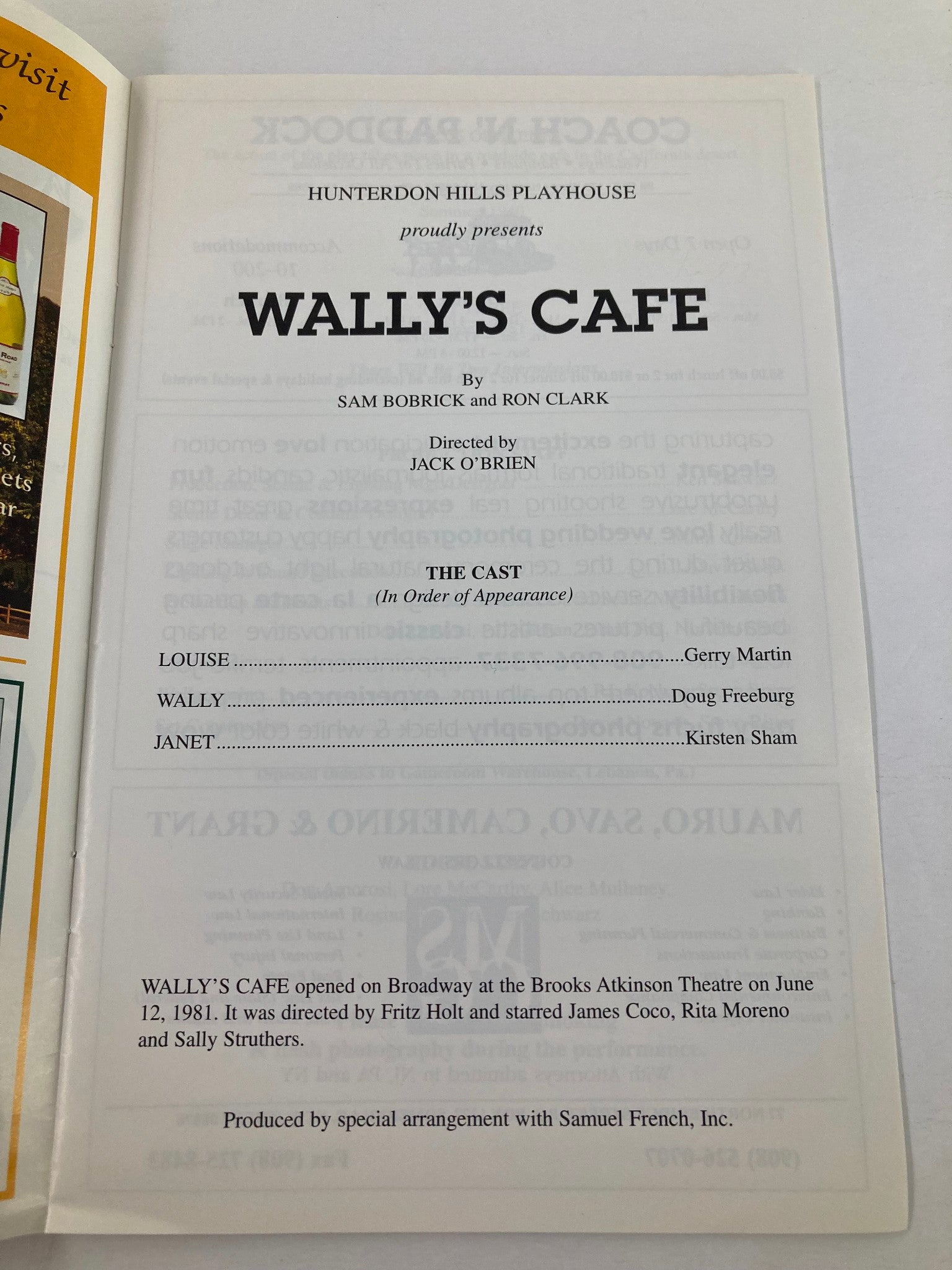 1997 Program Playhouse Program Gerry Martin, Doug Freeburg in Wally's Cafe