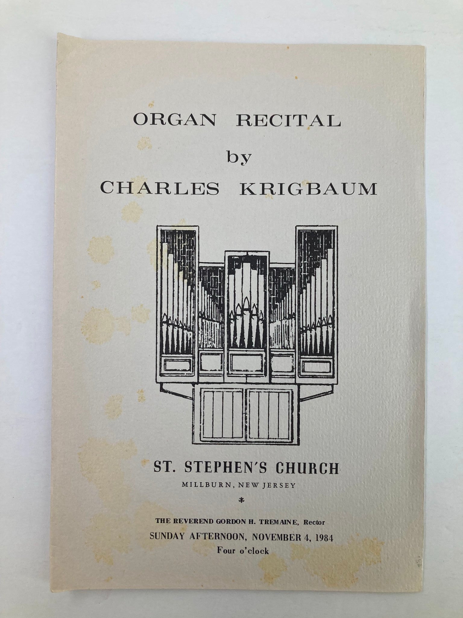 1984 Program St. Stephen's Church Organ Recital by Charles Krigbaum