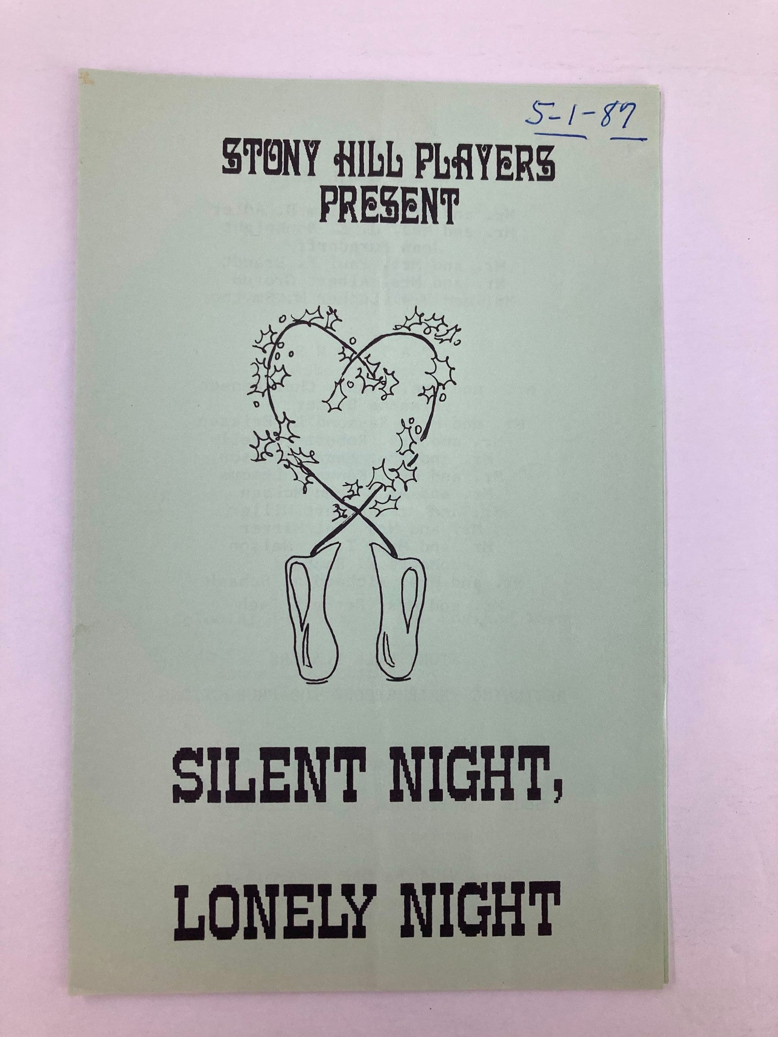 1987 Program Stony Hill Players Present Silent Night, Lonely Night