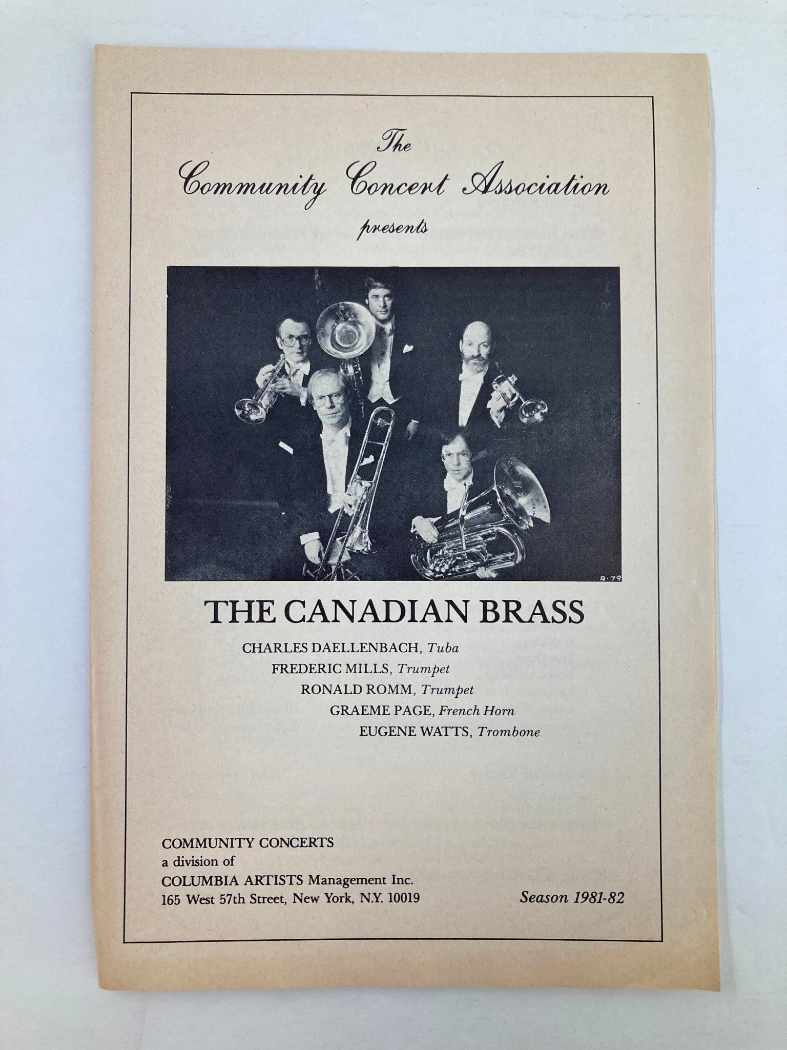 1981 Program Community Concert Association Presents The Canadian Brass