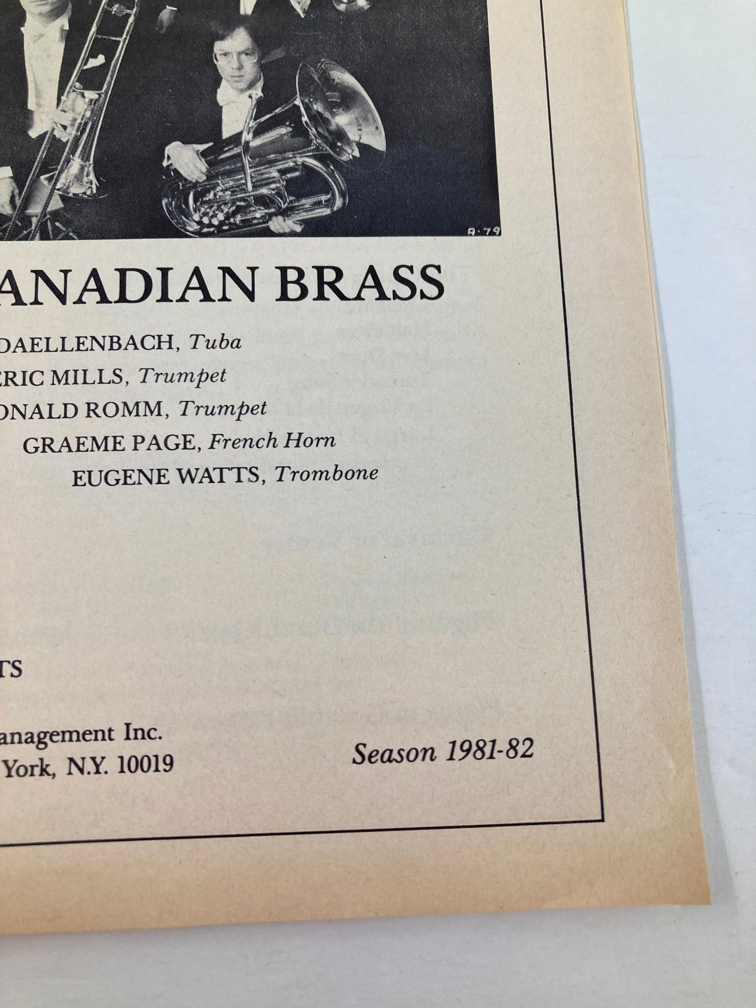 1981 Program Community Concert Association Presents The Canadian Brass