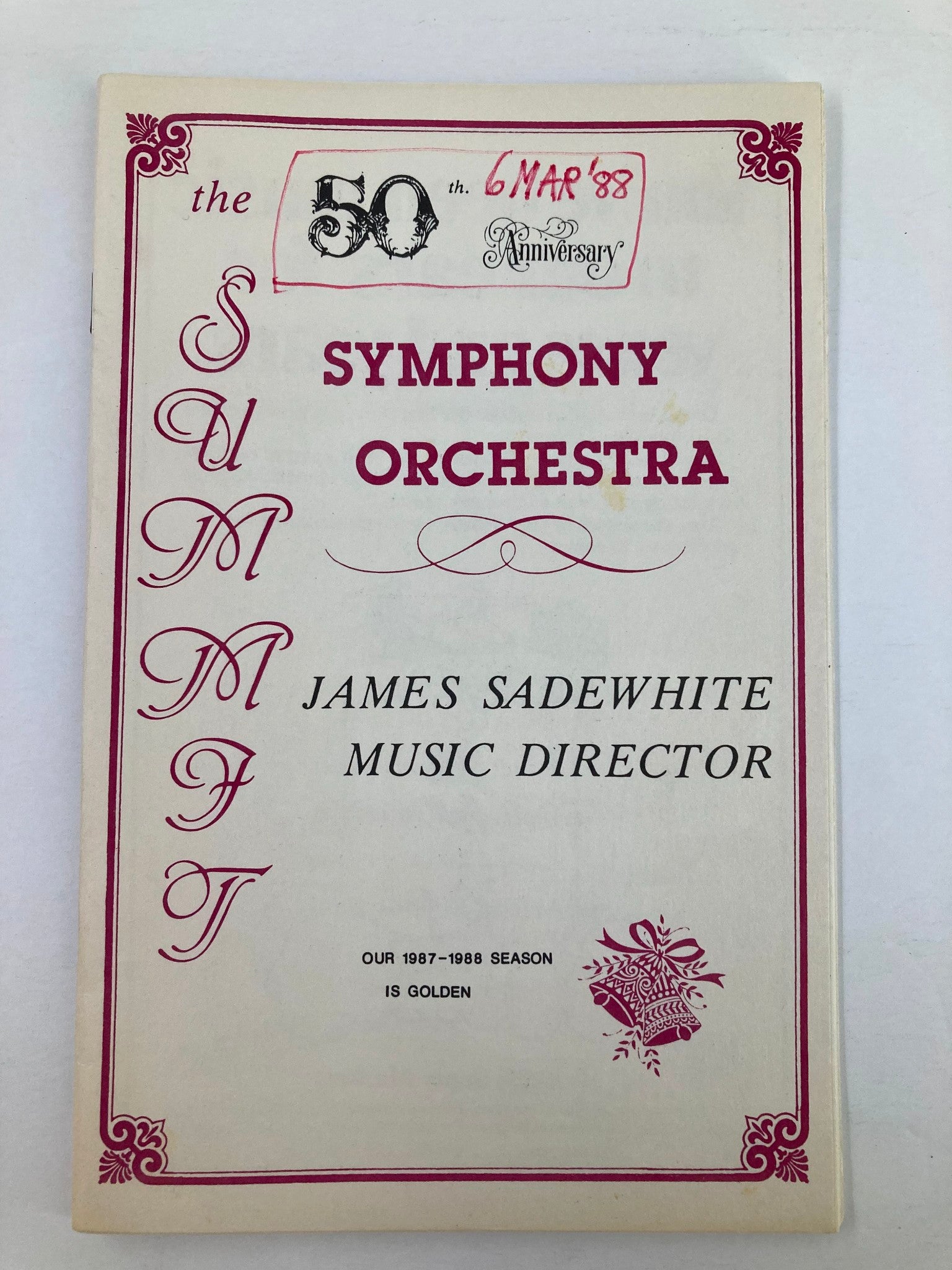 1988 Program The Summit Symphony Orchestra James Sadewhite The Conductor