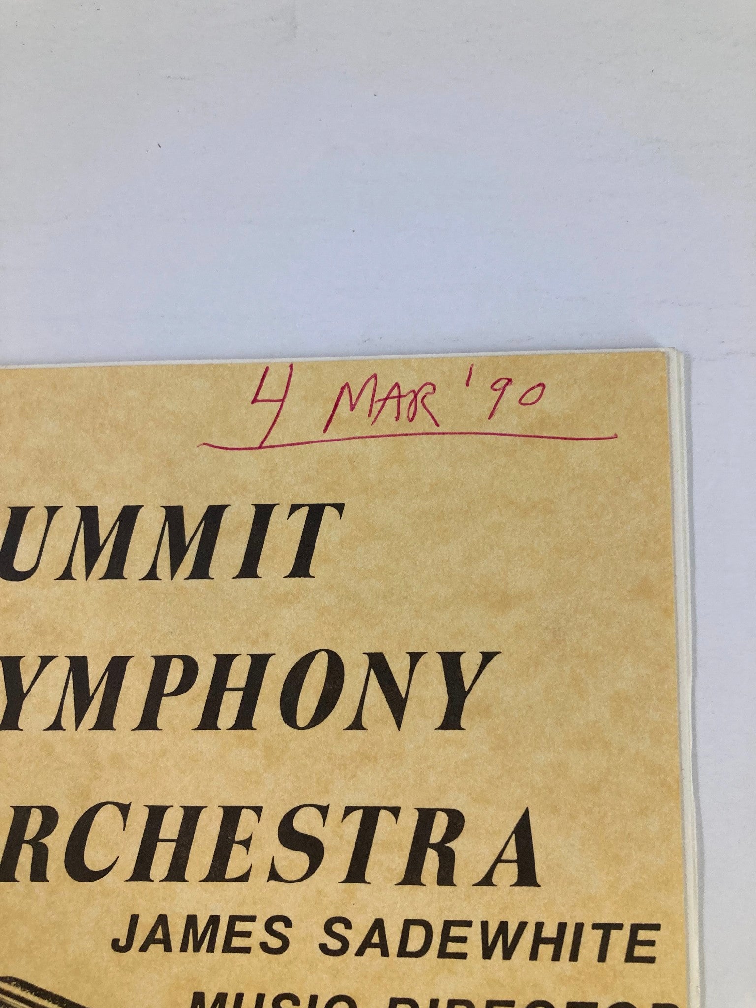 1990 Program The Summit Symphony Orchestra James Sadewhite Music Director