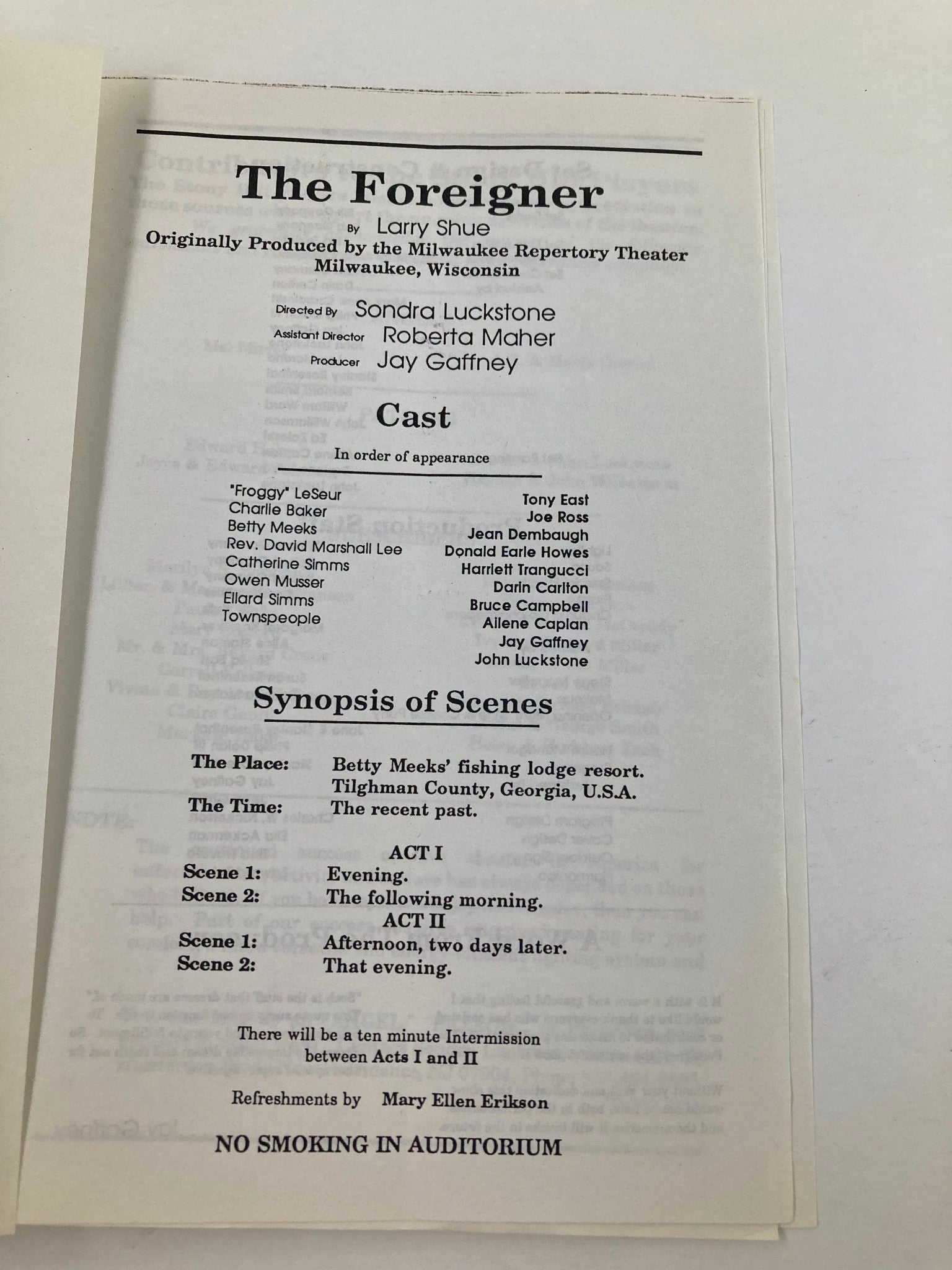 1990 Program Stony Hill Players Presents The Foreigner by Larry Shue