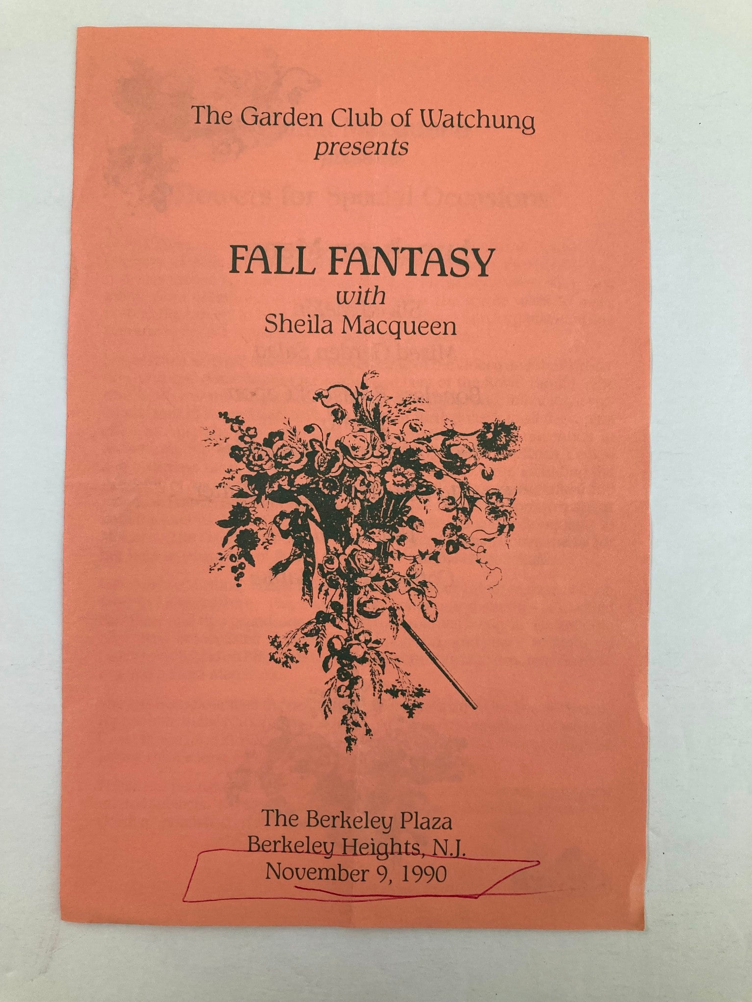 1990 Program The Garden Club of Watchung Fall Fantasy with Sheila Macqueen