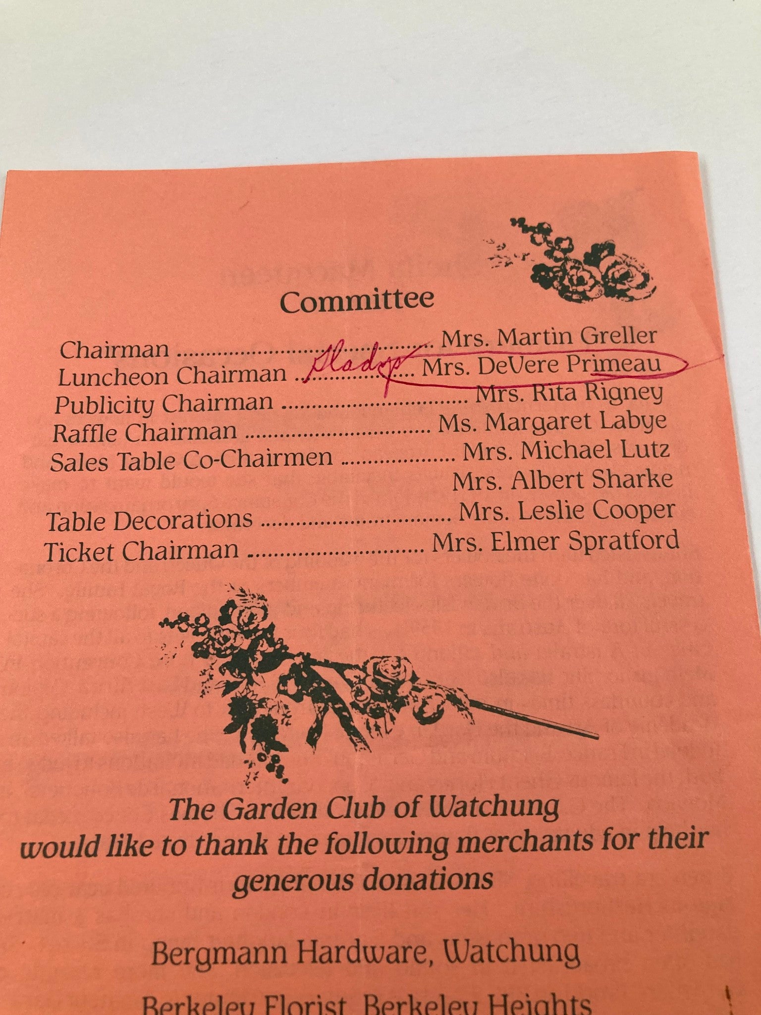 1990 Program The Garden Club of Watchung Fall Fantasy with Sheila Macqueen