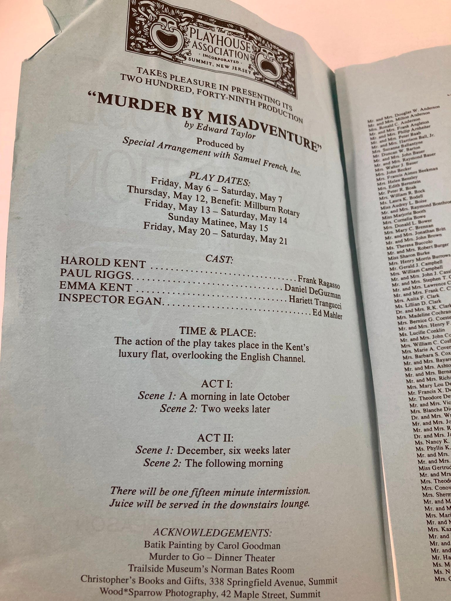 1994 Program The Playhouse Association Murder by Misadventure by Edward Taylor