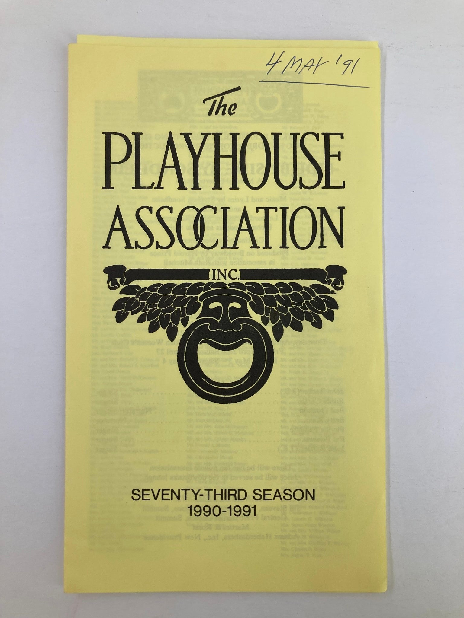 1991 Program The Playhouse Association Side by Side by Sondheim